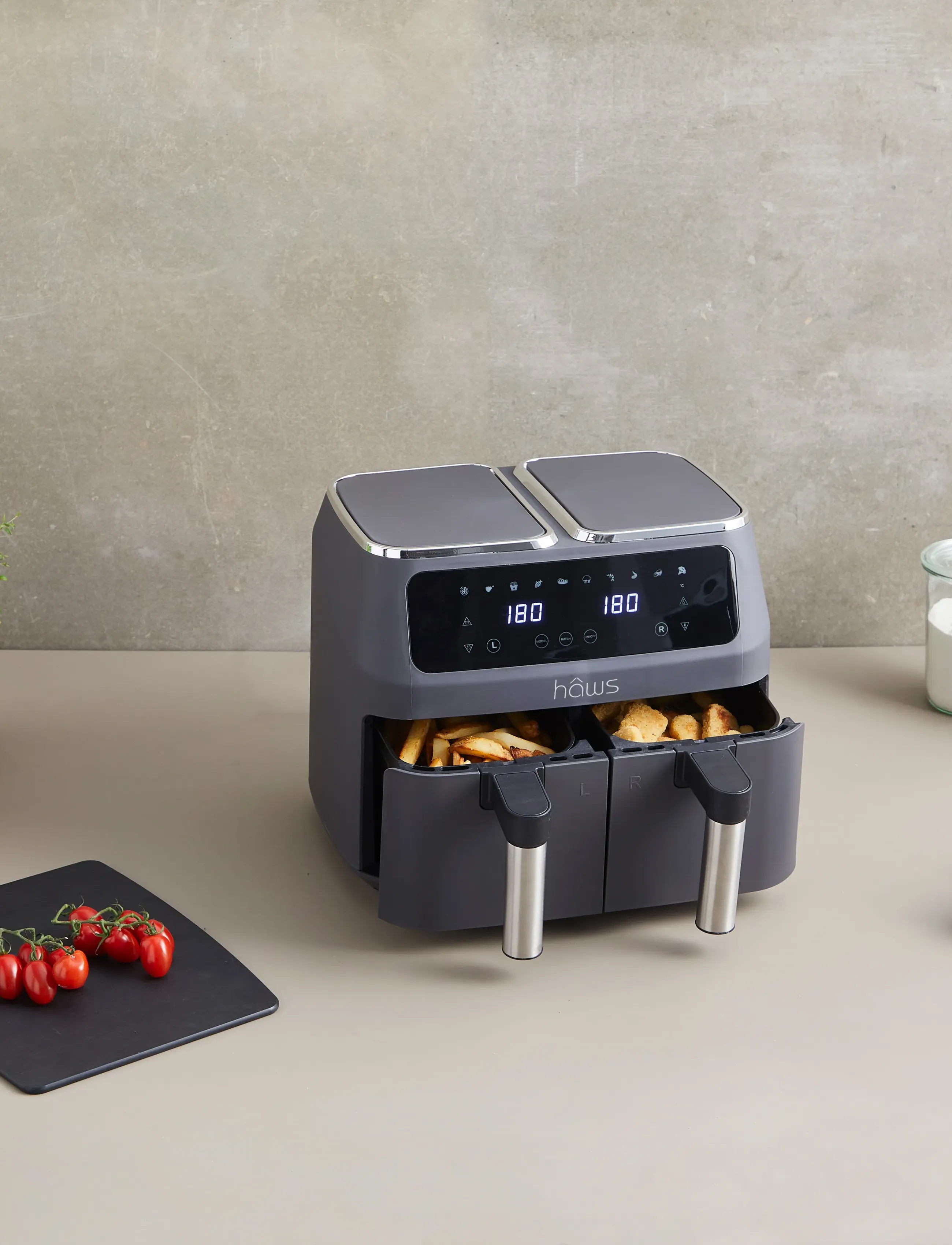 Hâws Dual Air Fryer 2X4L 2800W Pfas Free Coating, 2X 4L, Kitchen Appliances, Grau - Fryers, Homeware