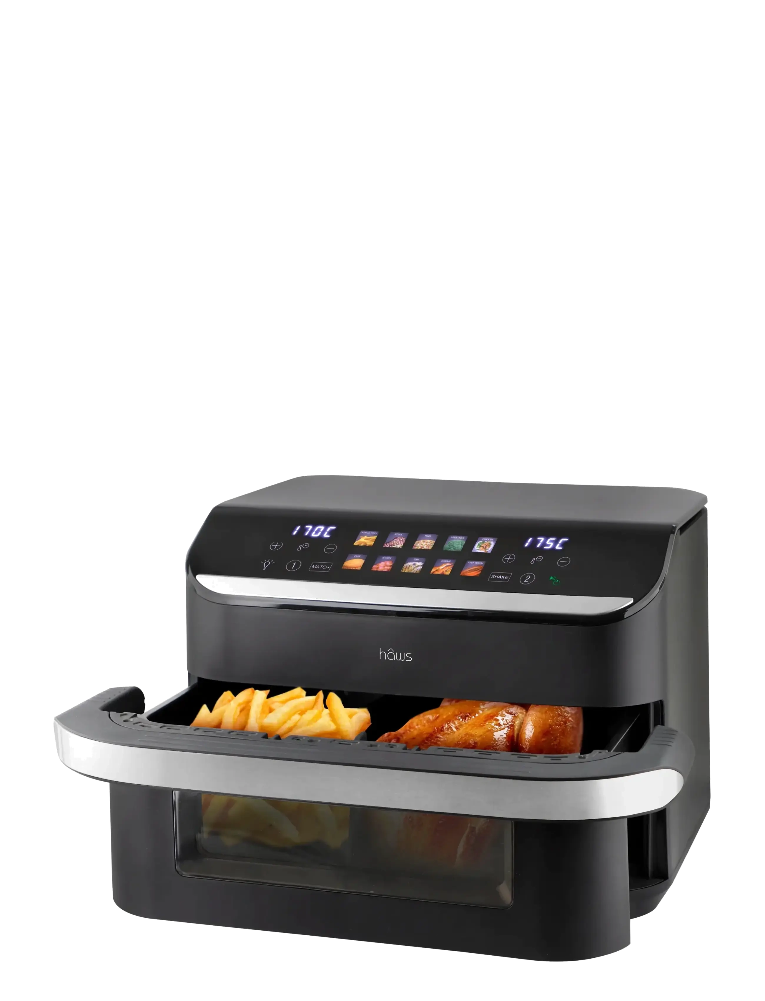 Hâws Air Fryer 10L W. Divider 2400W Dual Heater Pfas Free Coating, One Size, Kitchen Appliances, Schwarz - Fryers, Homeware