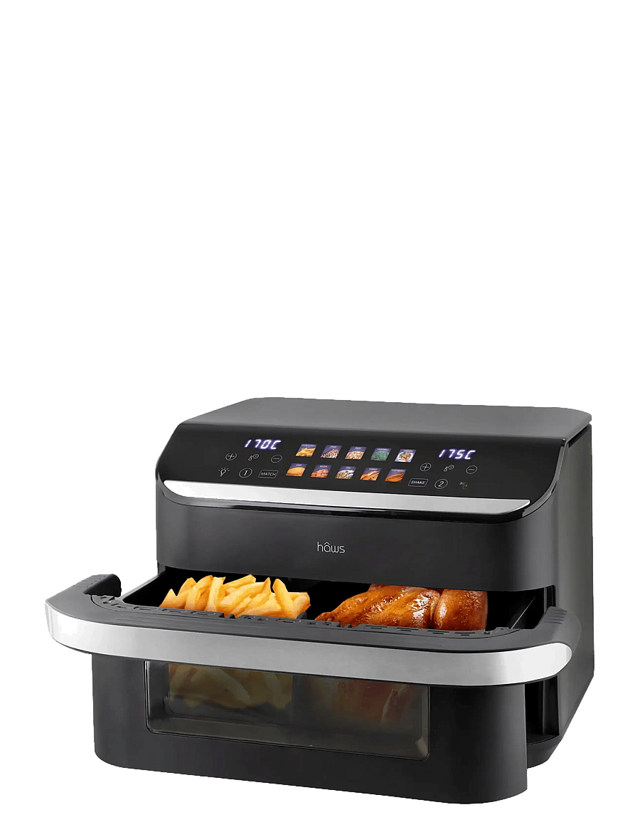 Hâws - Air Fryer 10L w. Divider 2400W Dual Heater PFAS Free Coating - kuumaõhufritüürid - black - 0