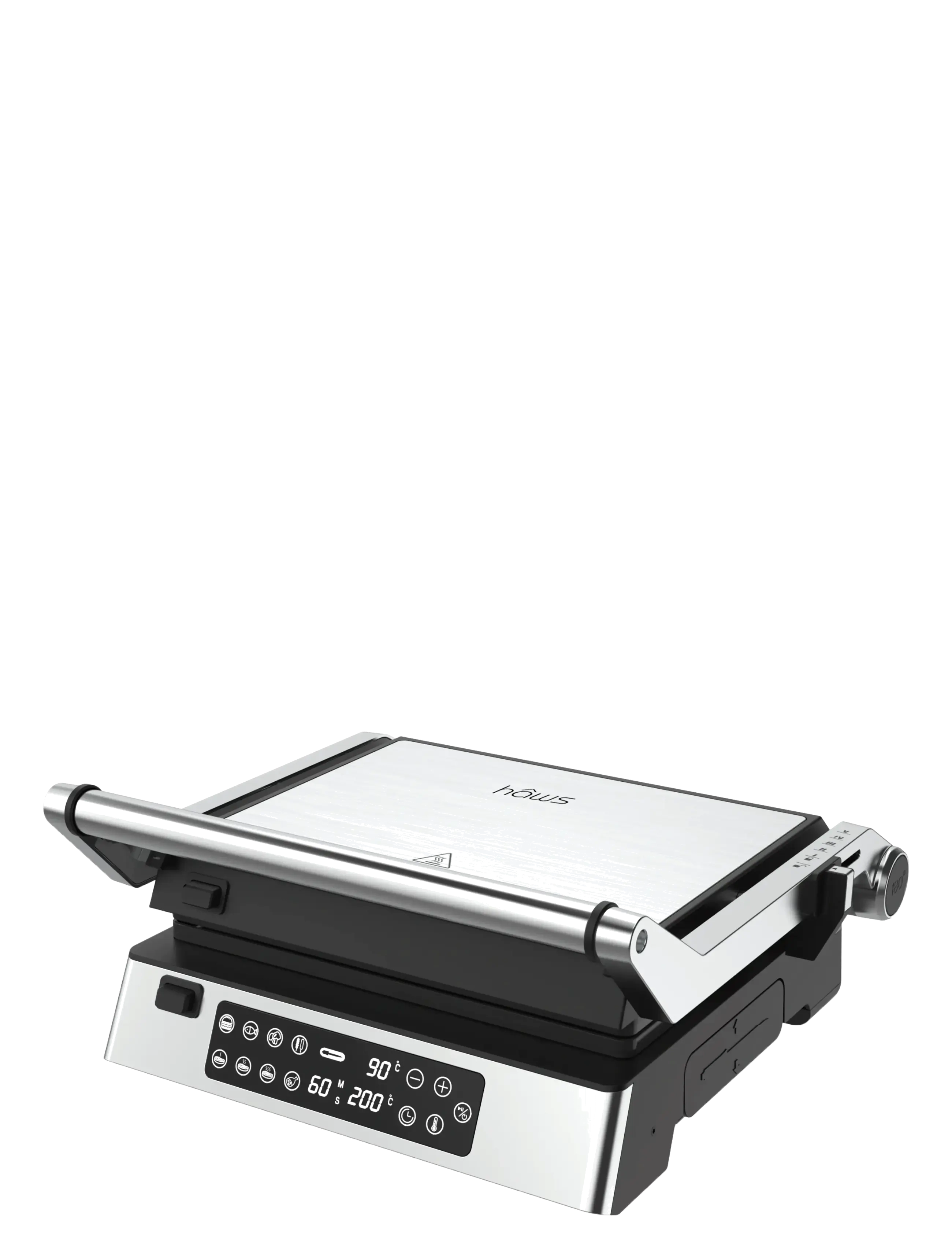 Hâws Cg30006 Table Grill / Panini Grill W/ Digital Thermometer 2000W Pfas Free Coating, Brødrister, Sølv, Str: 2000 W