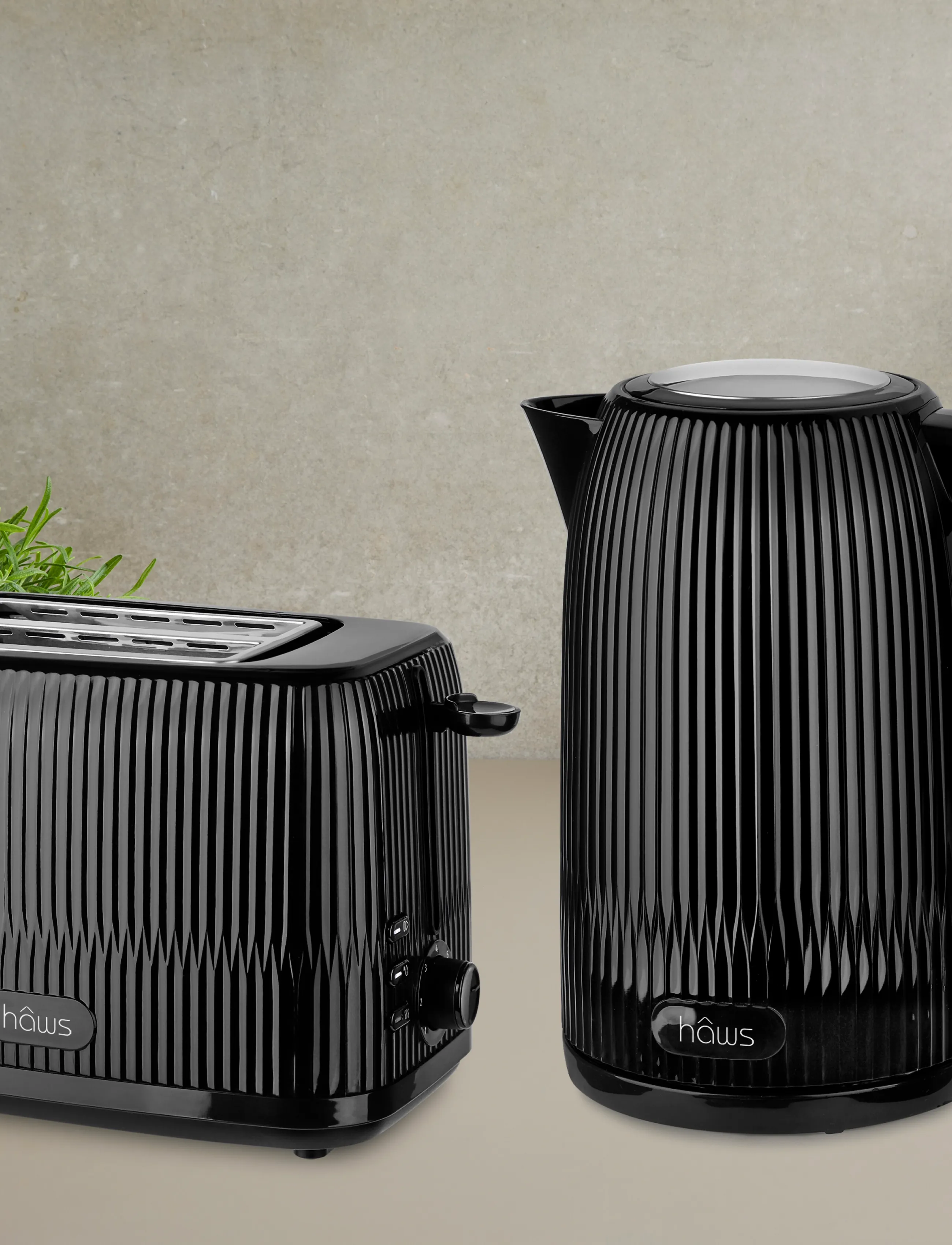Hâws Toaster 800W & Water Kettle 2200W, One Size, Kitchen Appliances, Schwarz - Toasters, Homeware