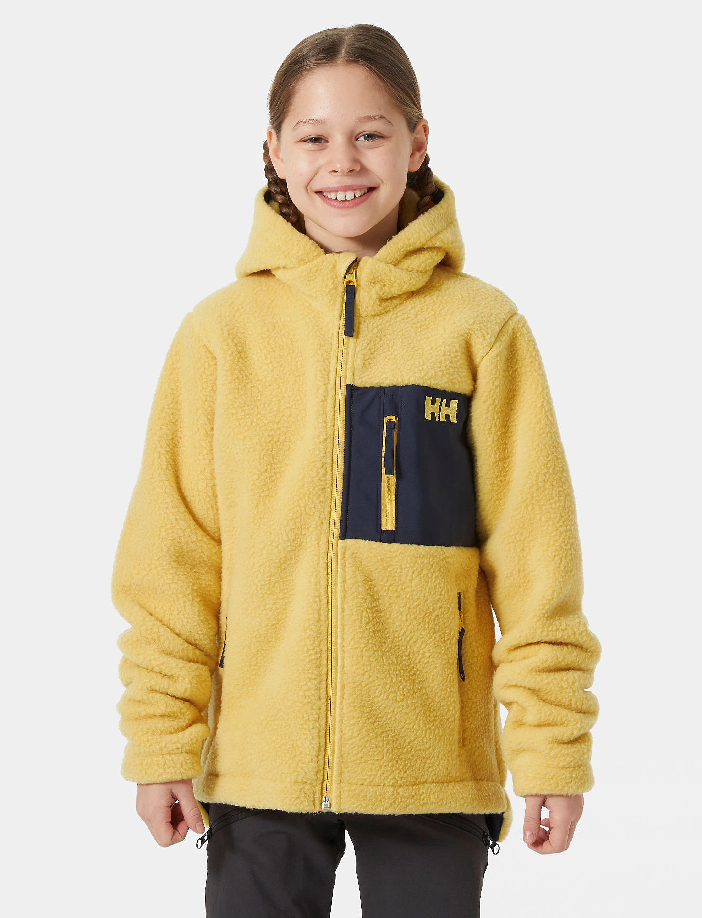 Helly Hansen Jr Champ Pile Jacket, Børn, Hætte Pilejakke, Gul, Str: 176