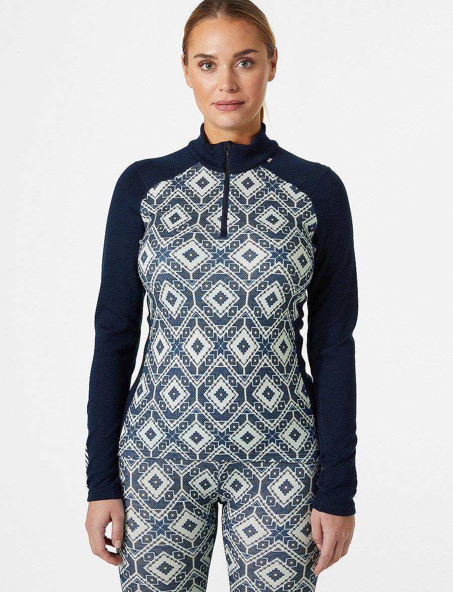 Helly Hansen - W LIFA MERINO MIDW GRA 1/2 ZIP - funktionsunterwäsche - oberteile - navy star p - 0