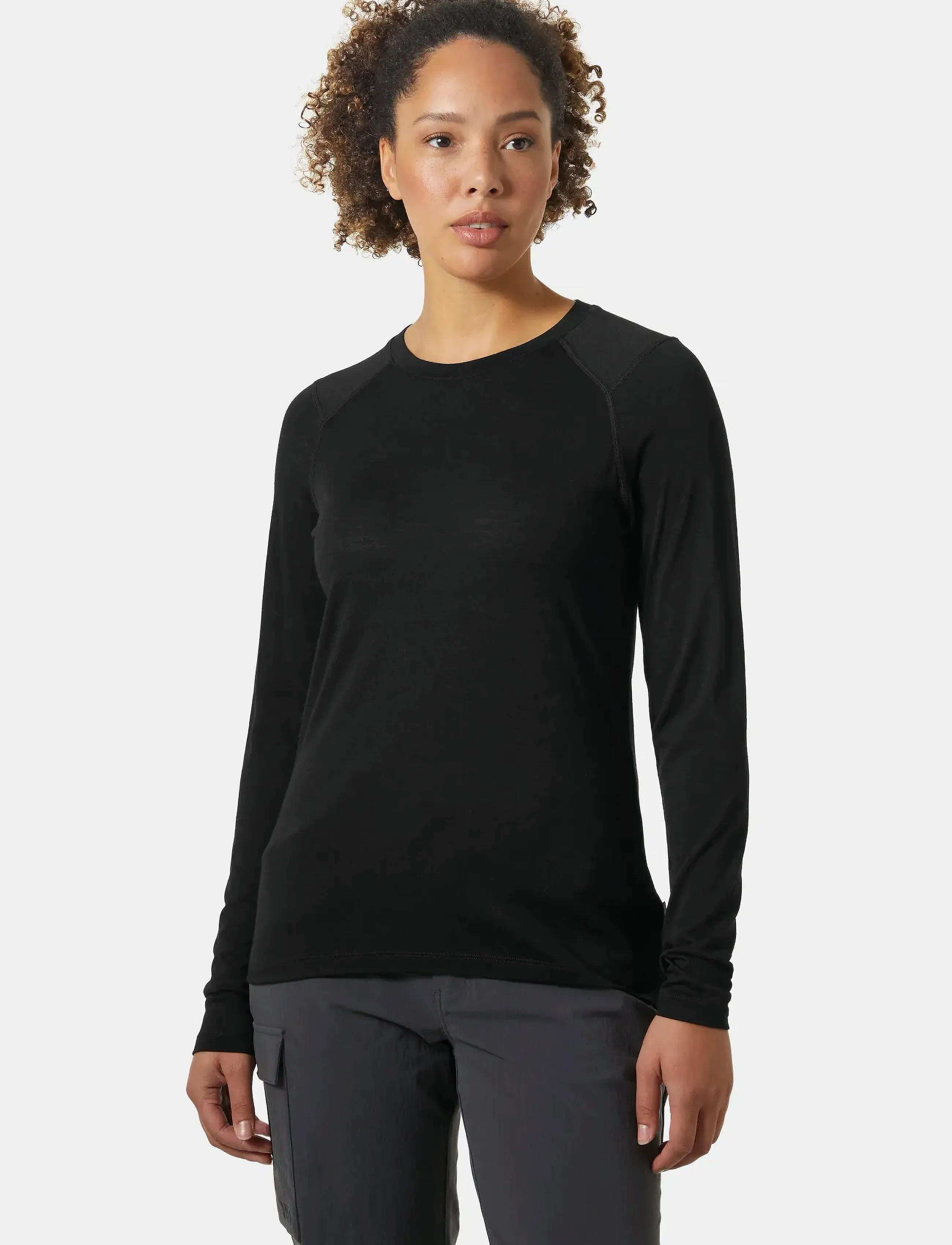 Helly Hansen W Hh Durawool Crew Ls, Kvinder, Langærmet Rundhals Baselayer Top, Sort, Str: XS