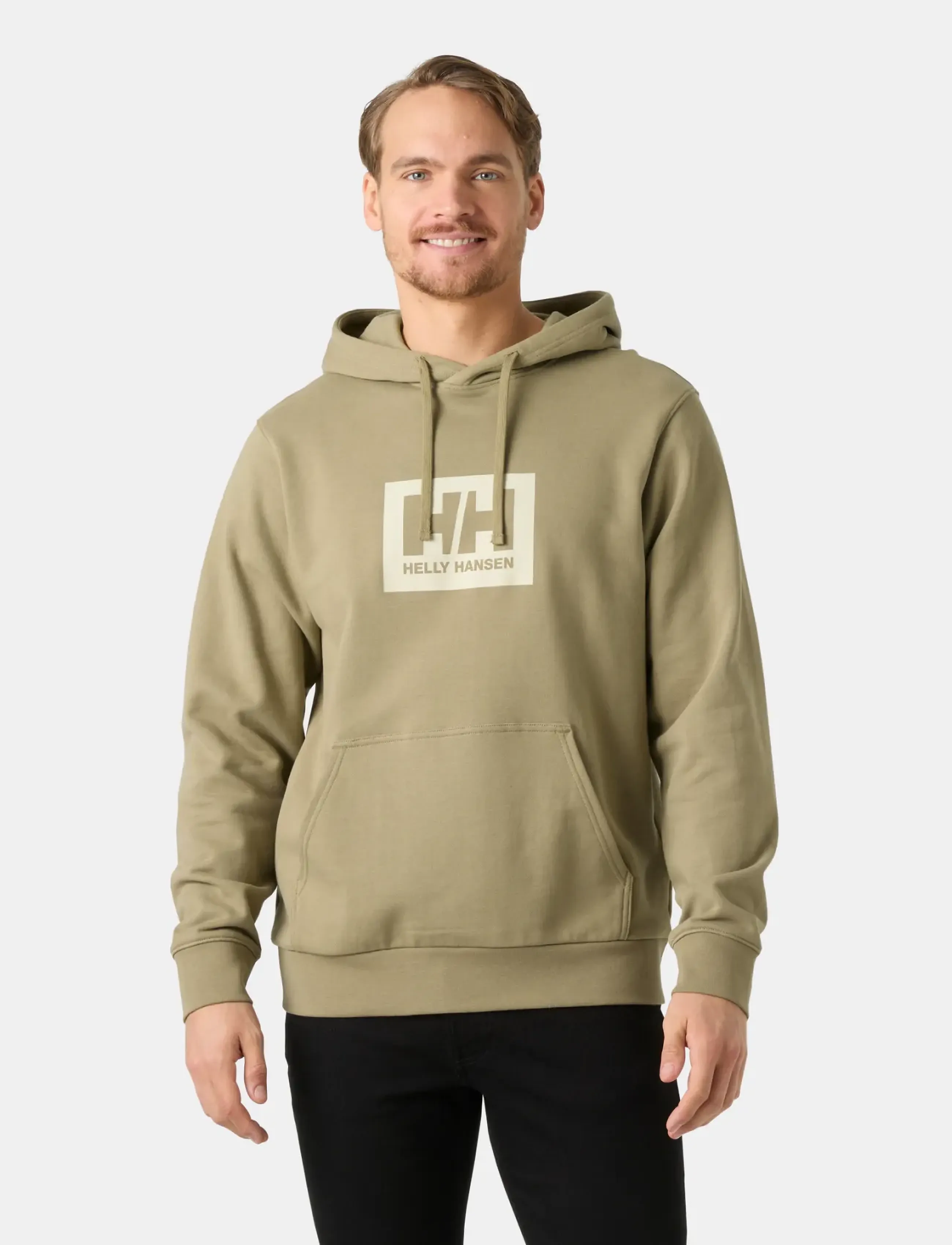Helly Hansen HH BOX HOODIE - Sweatshirts & Hoodies - PEBBLE / khaki/green