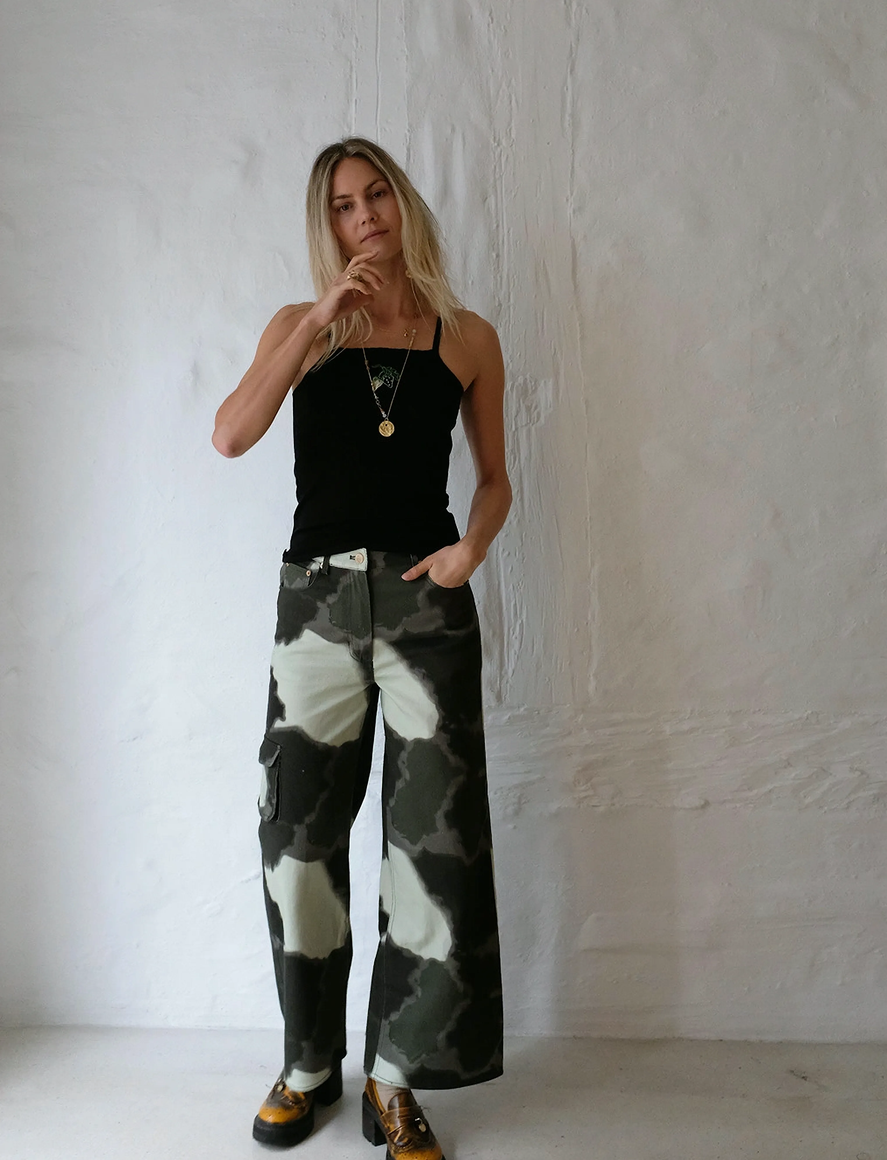 Helmstedt Enya Denim Jeans, Kvinder, Mønstrede Cargo Jeans, Grøn, Str: S