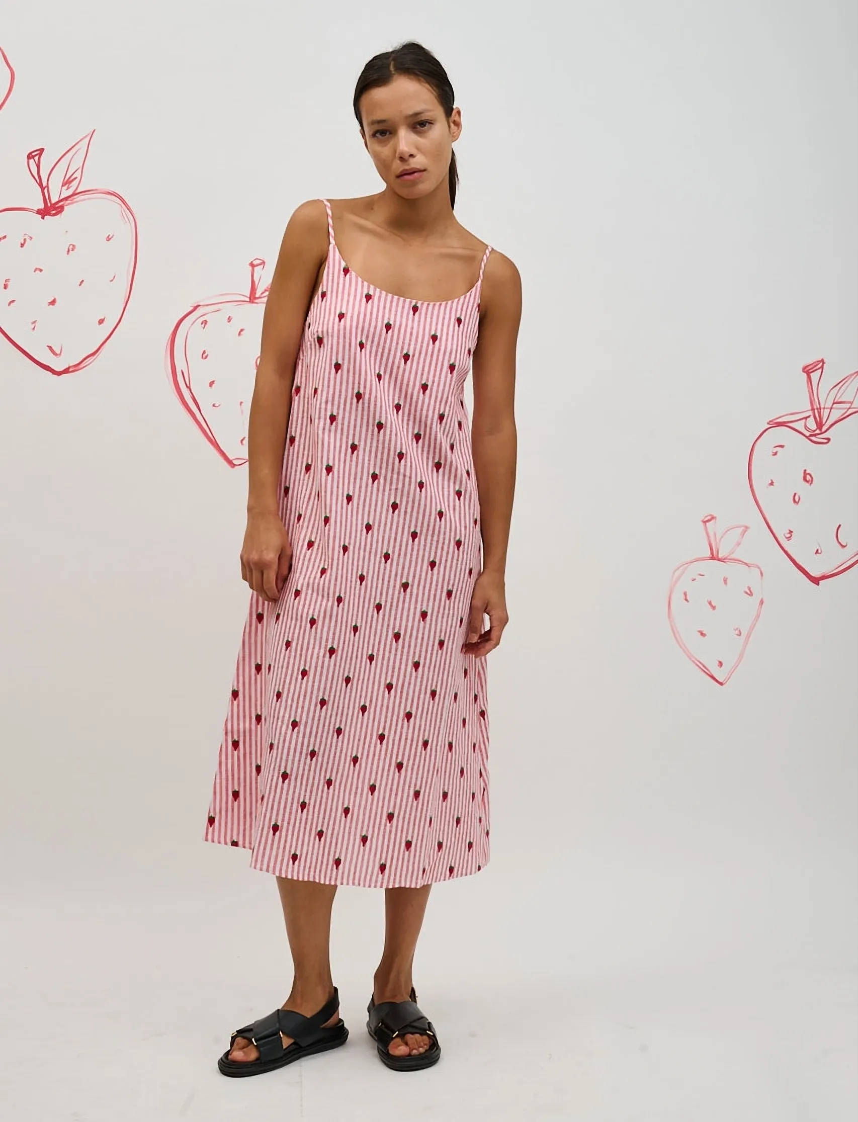 Helmstedt Leva Dress - Kleider - RED STRIPE W STRAWBERRY EMB / red