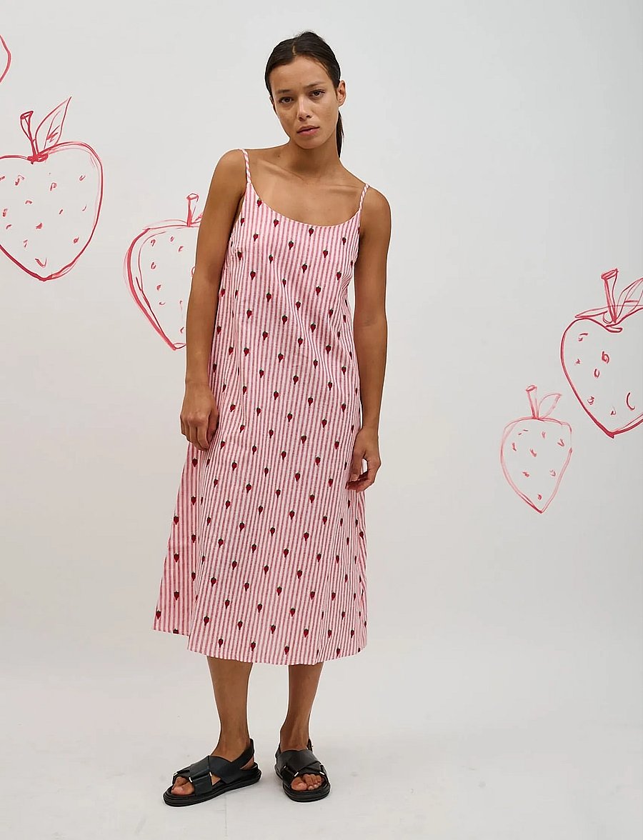 Helmstedt - Leva Dress - suvekleidid - red stripe w strawberry emb - 0