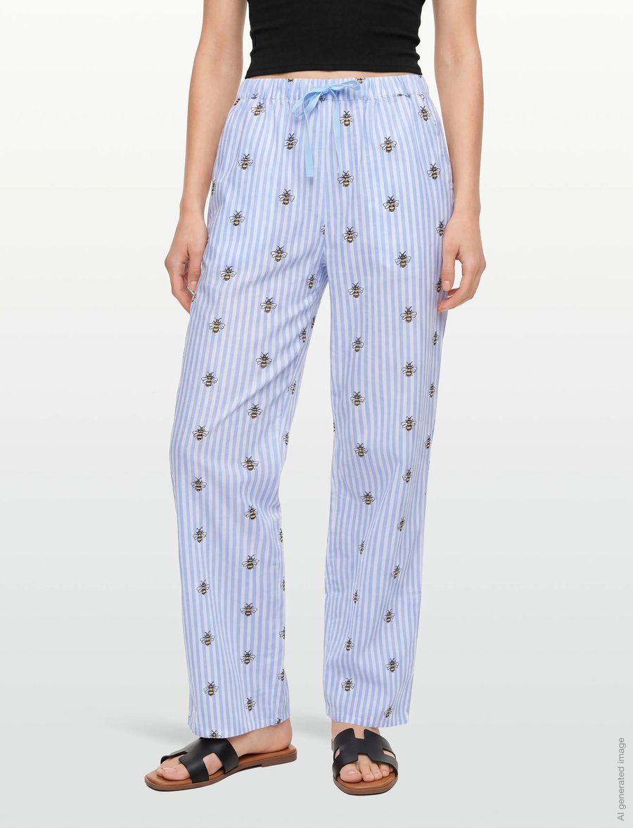 Helmstedt - Esther Pants - hosen mit weitem bein - blue stripe w bee emb - 3