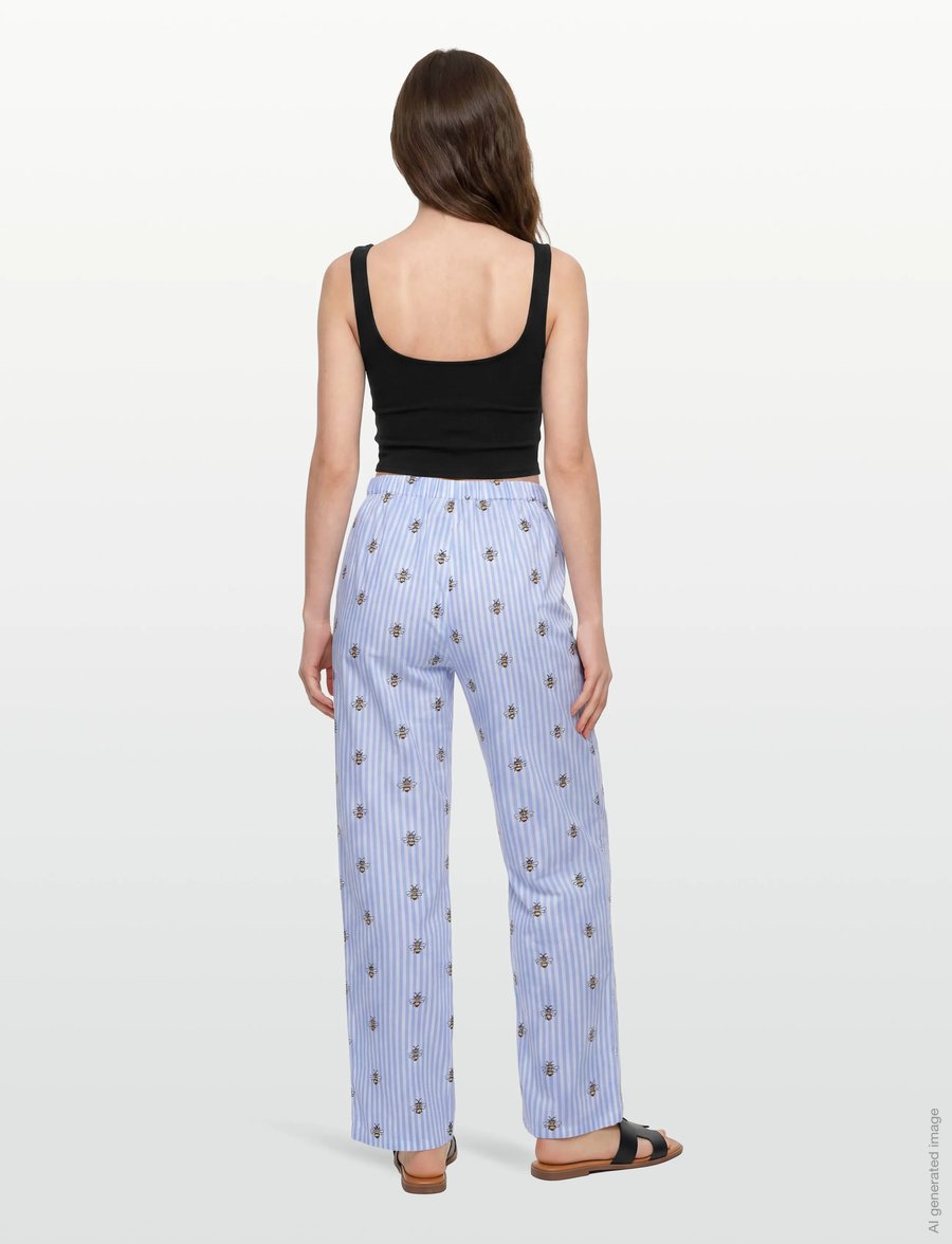 Helmstedt - Esther Pants - hosen mit weitem bein - blue stripe w bee emb - 4