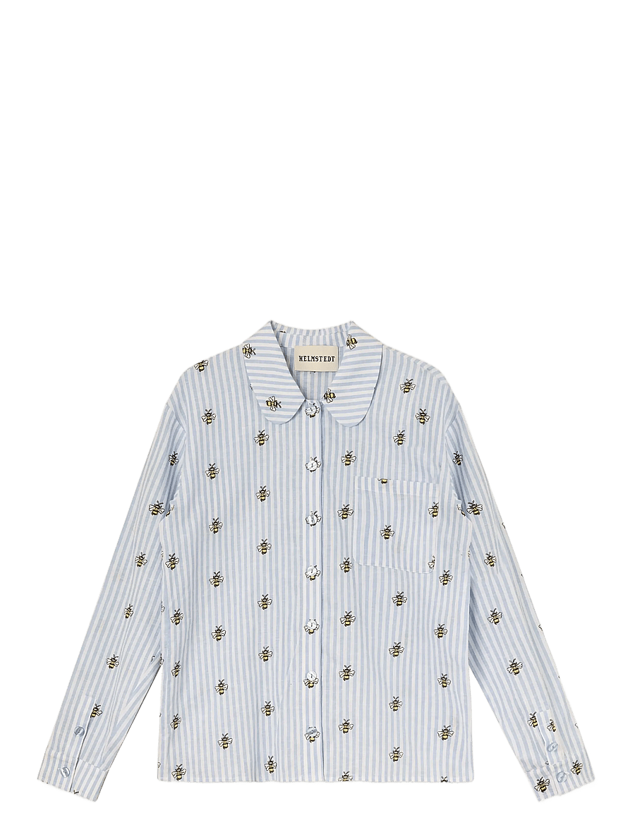 Helmstedt - Aleta shirt long sleeve - teksasärgid - blue stripe w bee emb - 1