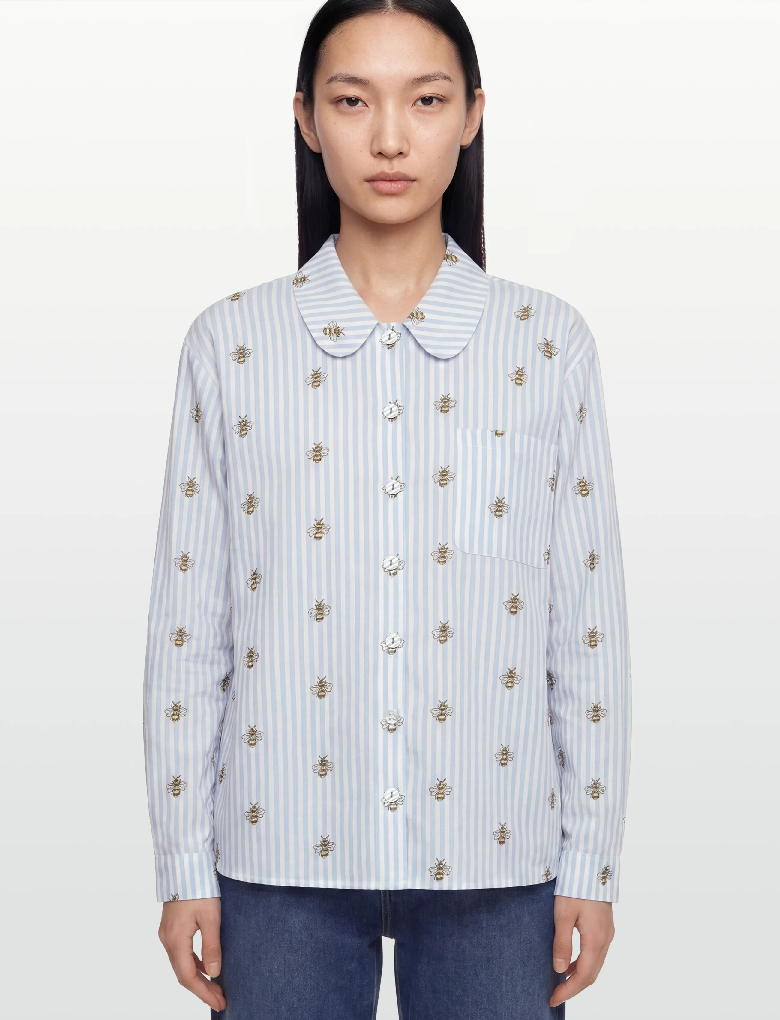 Helmstedt - Aleta shirt long sleeve - teksasärgid - blue stripe w bee emb - 3