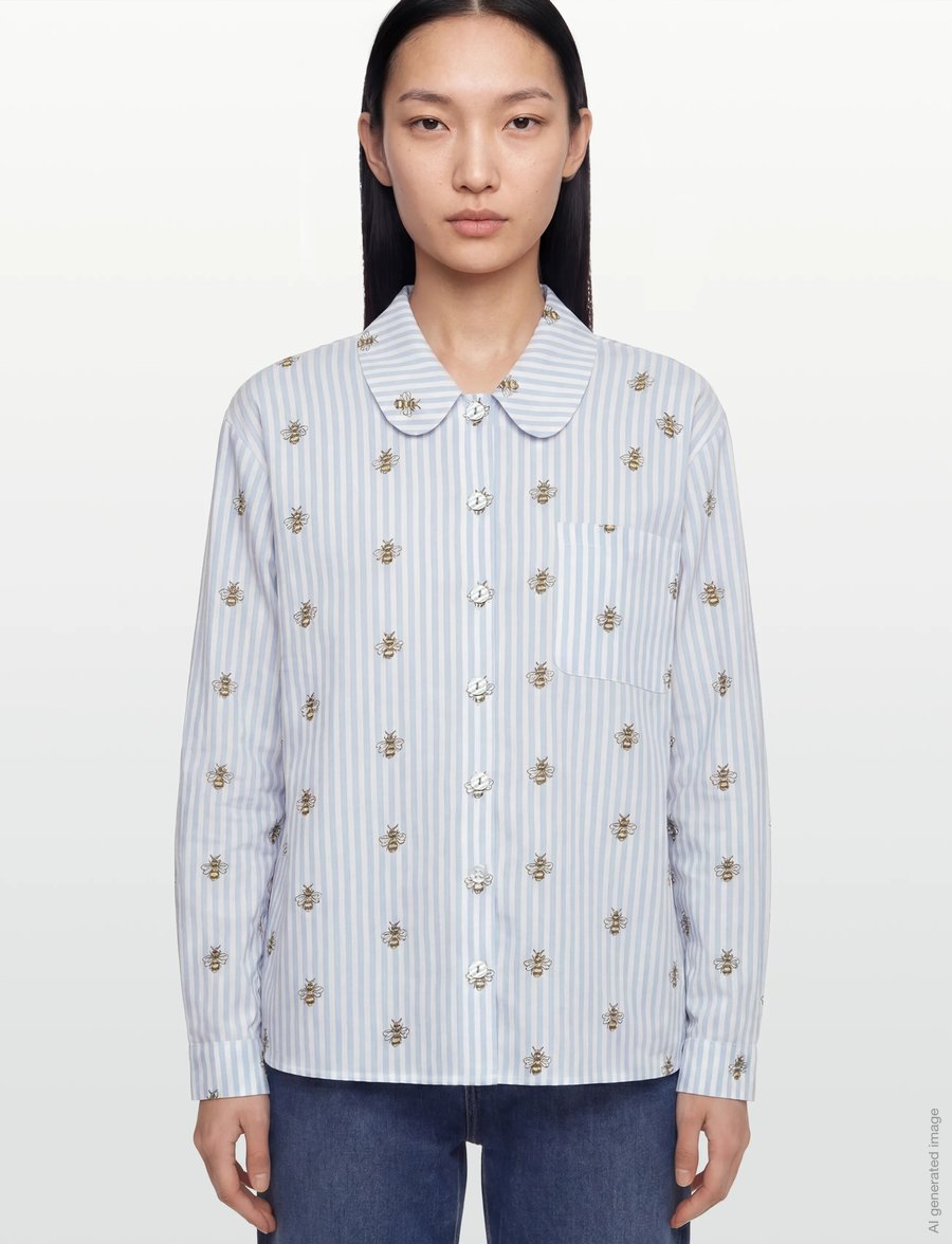 Helmstedt - Aleta shirt long sleeve - teksasärgid - blue stripe w bee emb - 3