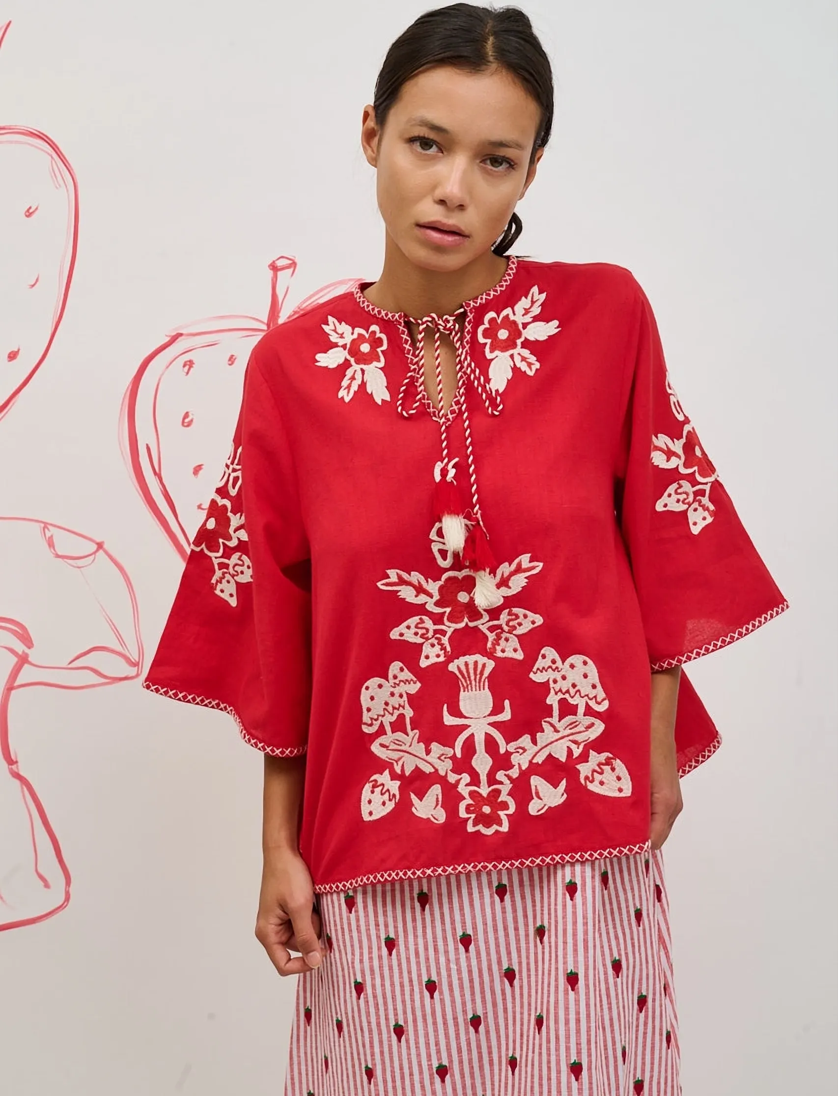 Helmstedt Dottie Blouse, L, Red, Bluser > Kortærmede, Dame