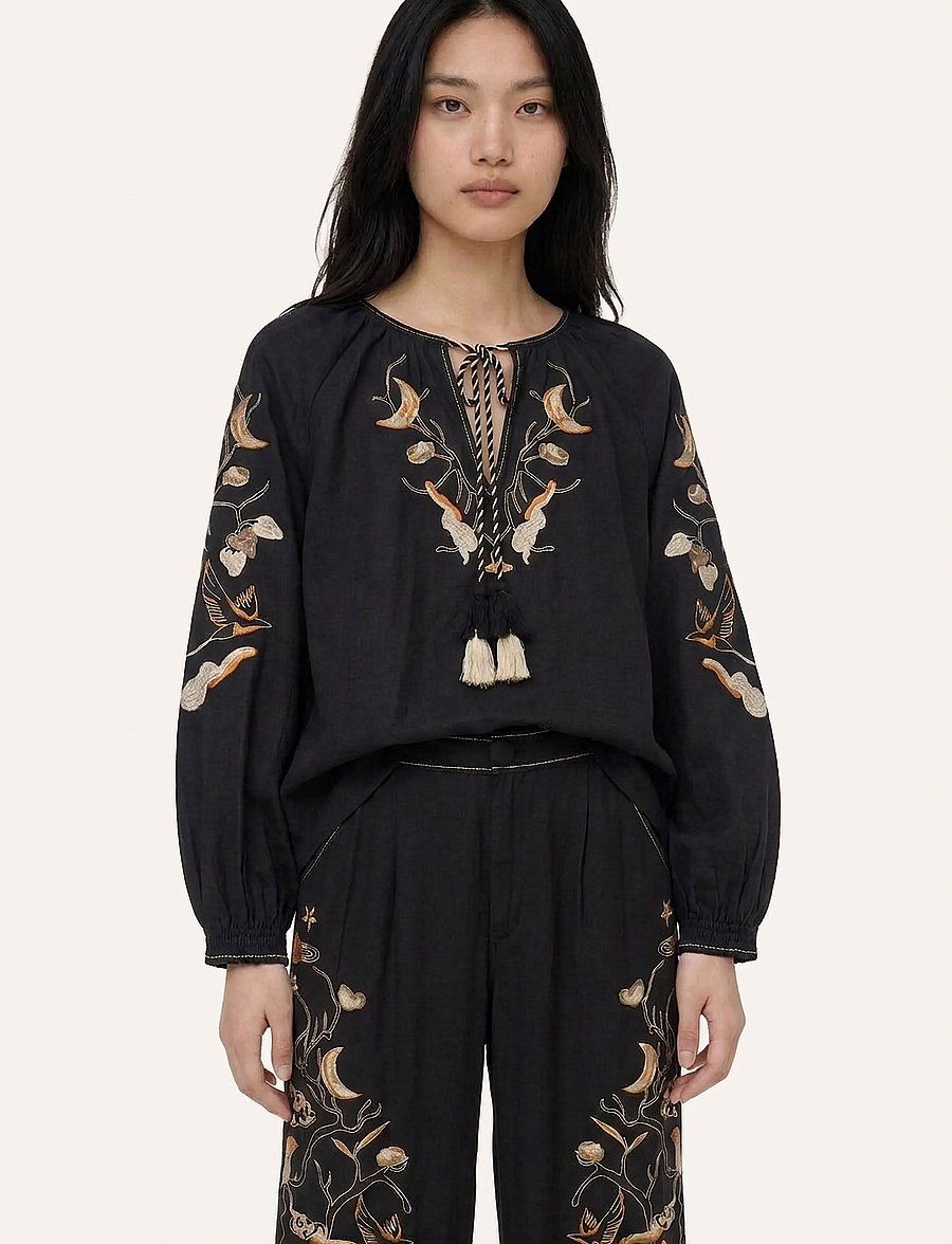 Helmstedt - Eline Blouse - långärmade blusar - black beauty - 0