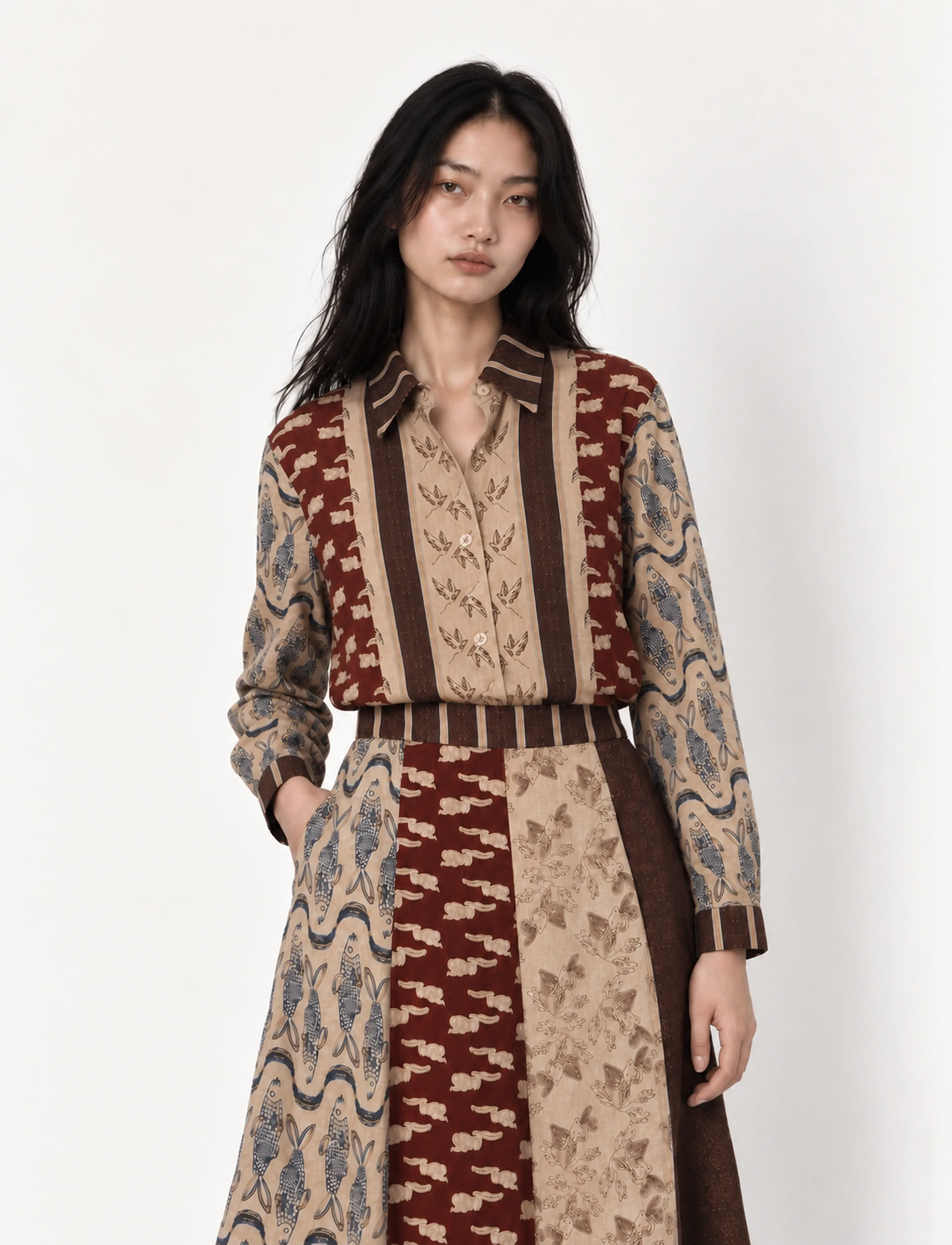 Helmstedt Karla Shirt - Särgid - PATCHWORK OF DREAMS / brown