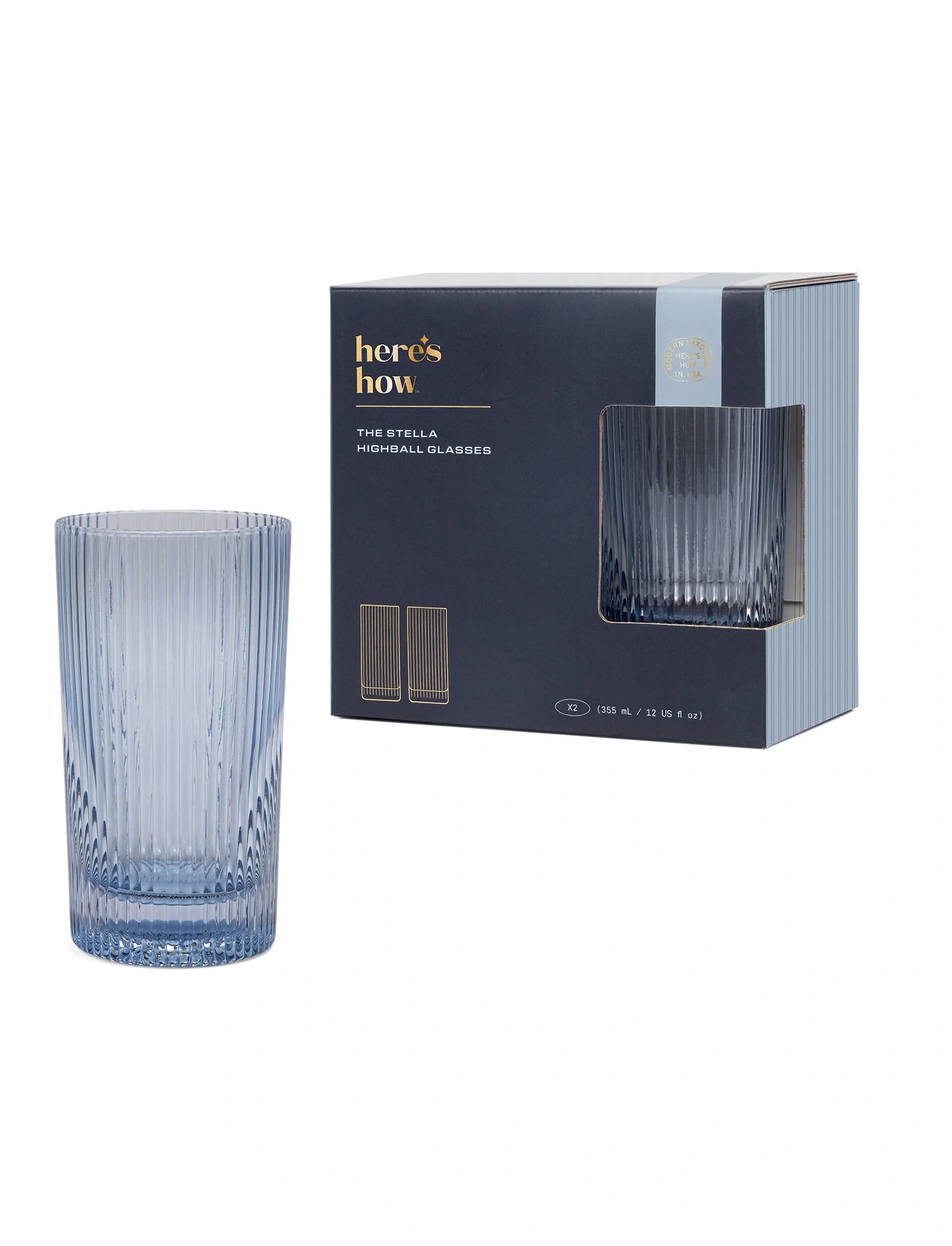 Here's How Glas Highball The Stella - Set Om 2- Blå, 35.5 CL, Blue, Glas > Drikkeglas, Unisex