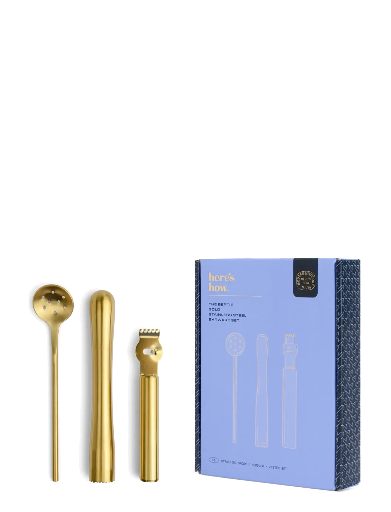 Here's How Barset The Bertie, Shaker og cocktailbestik, Guld, Str: ONE SIZE