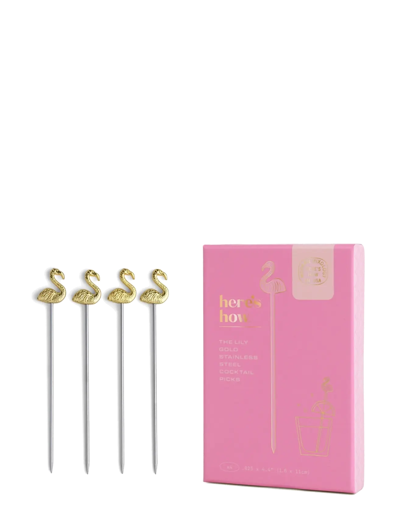 Here's How Cocktailpinnar Flamingo The Lilly - Set on 4 - 4 for 3 - PINK / gold
