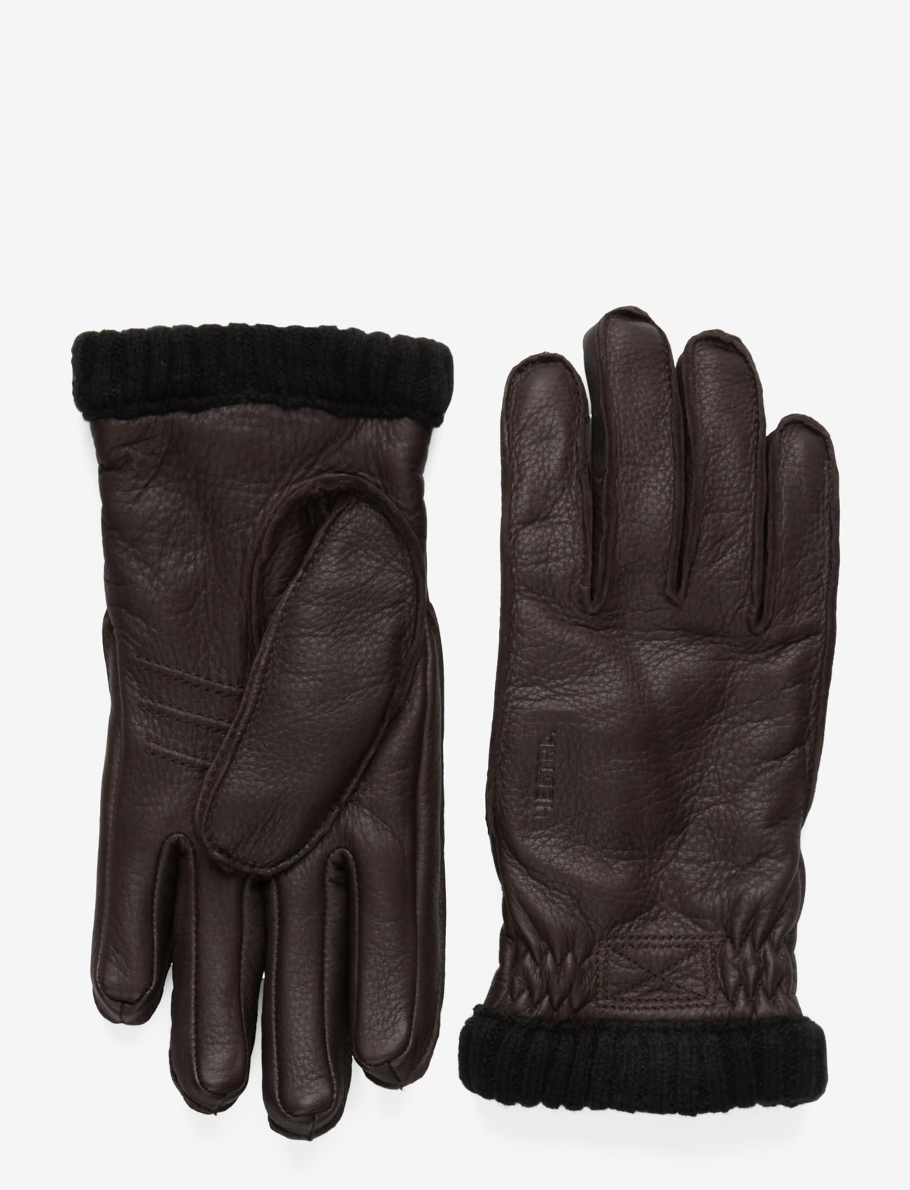 Hestra - Deerskin Primaloft Rib Dark brown - pigimütsid & kindad - dark brown - 0