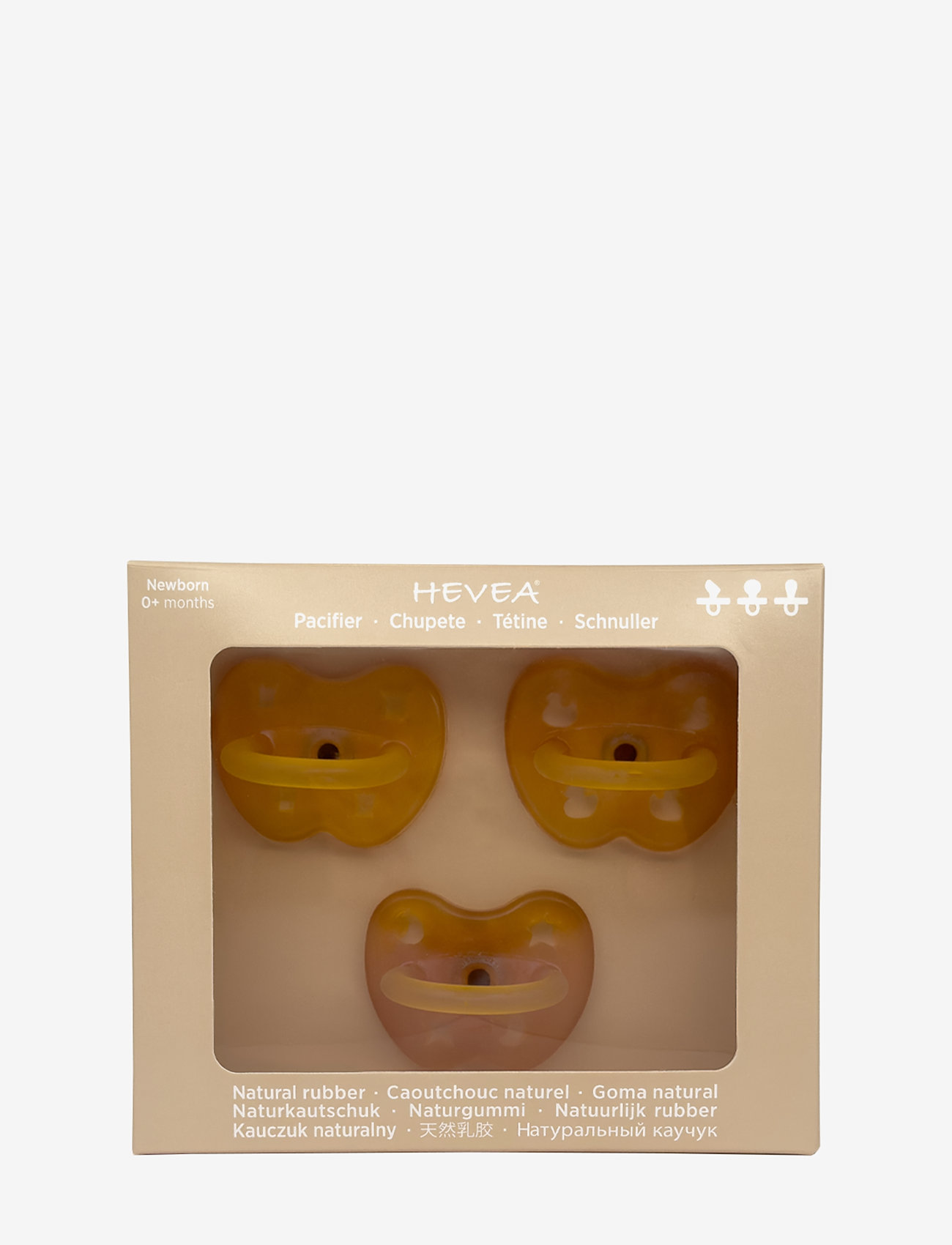 HEVEA Trial Trio-Pack Natural Rubber Pacifiers - Three Teat Mix for Newborn 0+ Months - Pacifiers & Accessories - NATURAL / multi