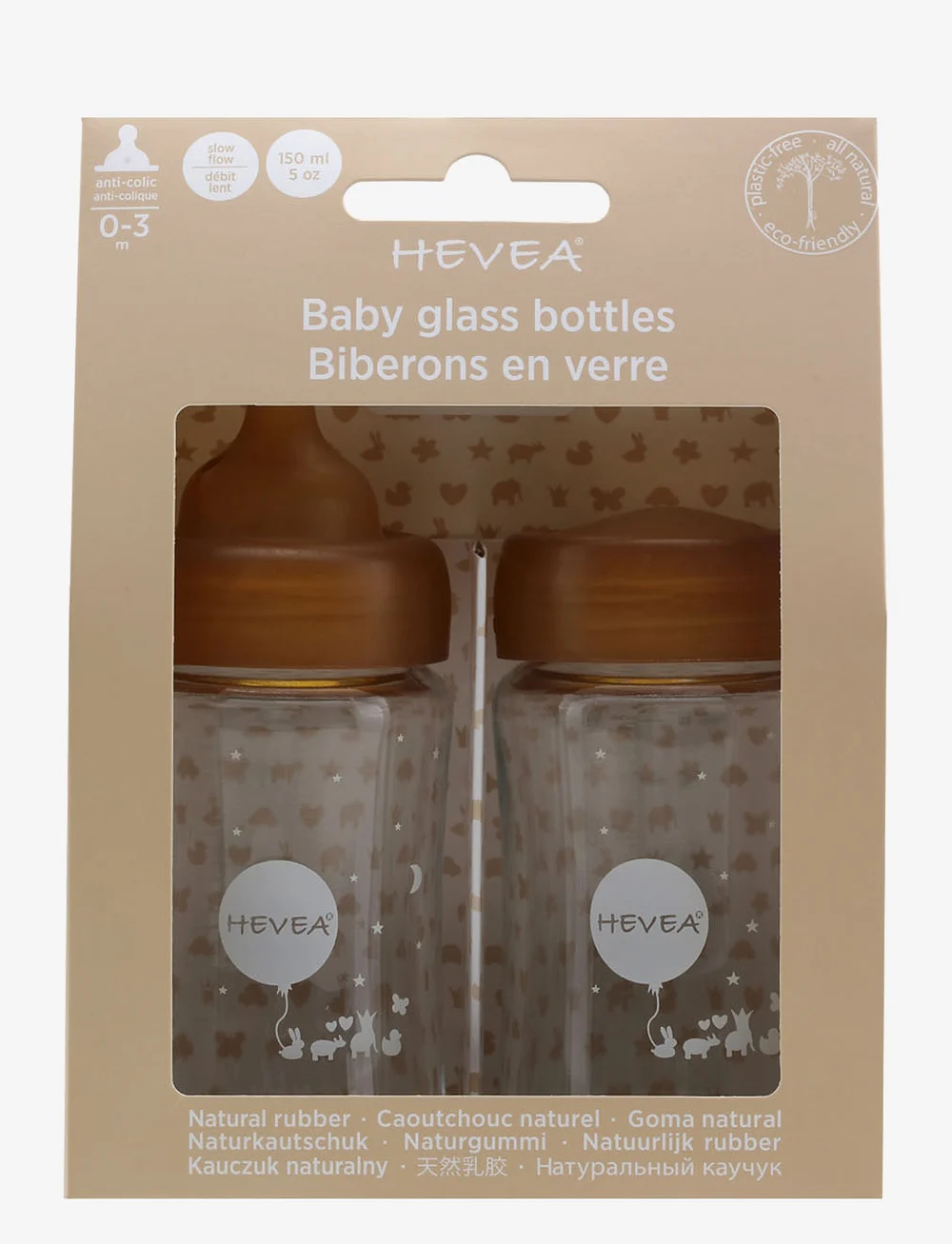 HEVEA - Plastic free baby glass bottle 150 ml - 2 pack - baby bottles - orange - 2