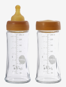 Plastic free baby glass bottle 250 ml - 2 pack, HEVEA