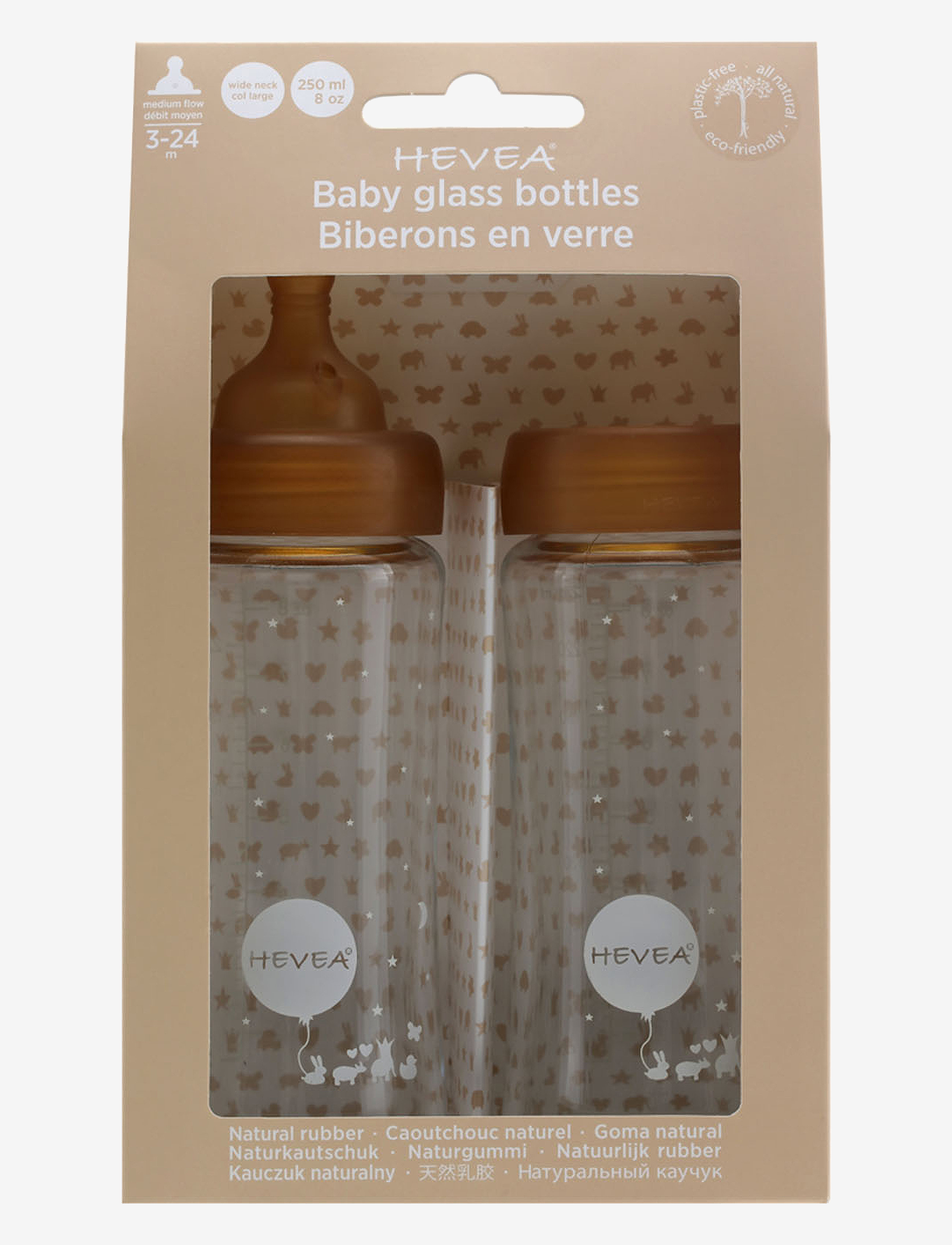 HEVEA - Plastic free baby glass bottle 250 ml - 2 pack - baby bottles - orange - 2