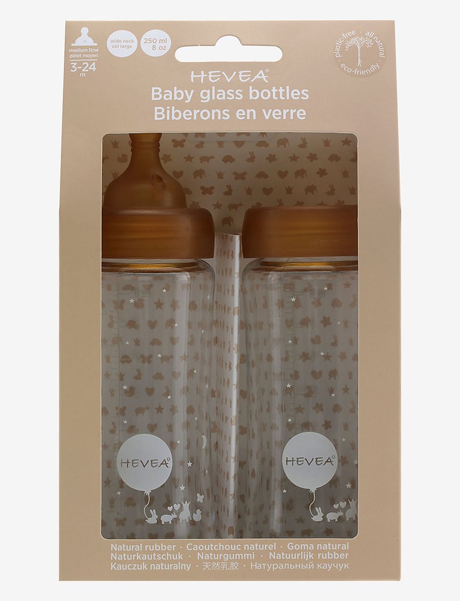 HEVEA - Plastic free baby glass bottle 250 ml - 2 pack - baby bottles - orange - 2