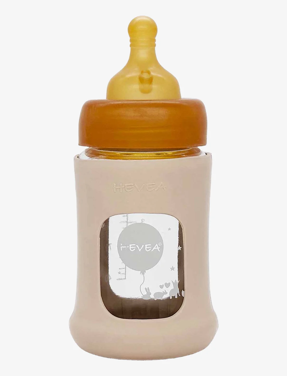 HEVEA - Wide Neck Baby Glass Bottle with Sleeve 150ml/5oz Single-Pack - babyflaschen - sand - 0