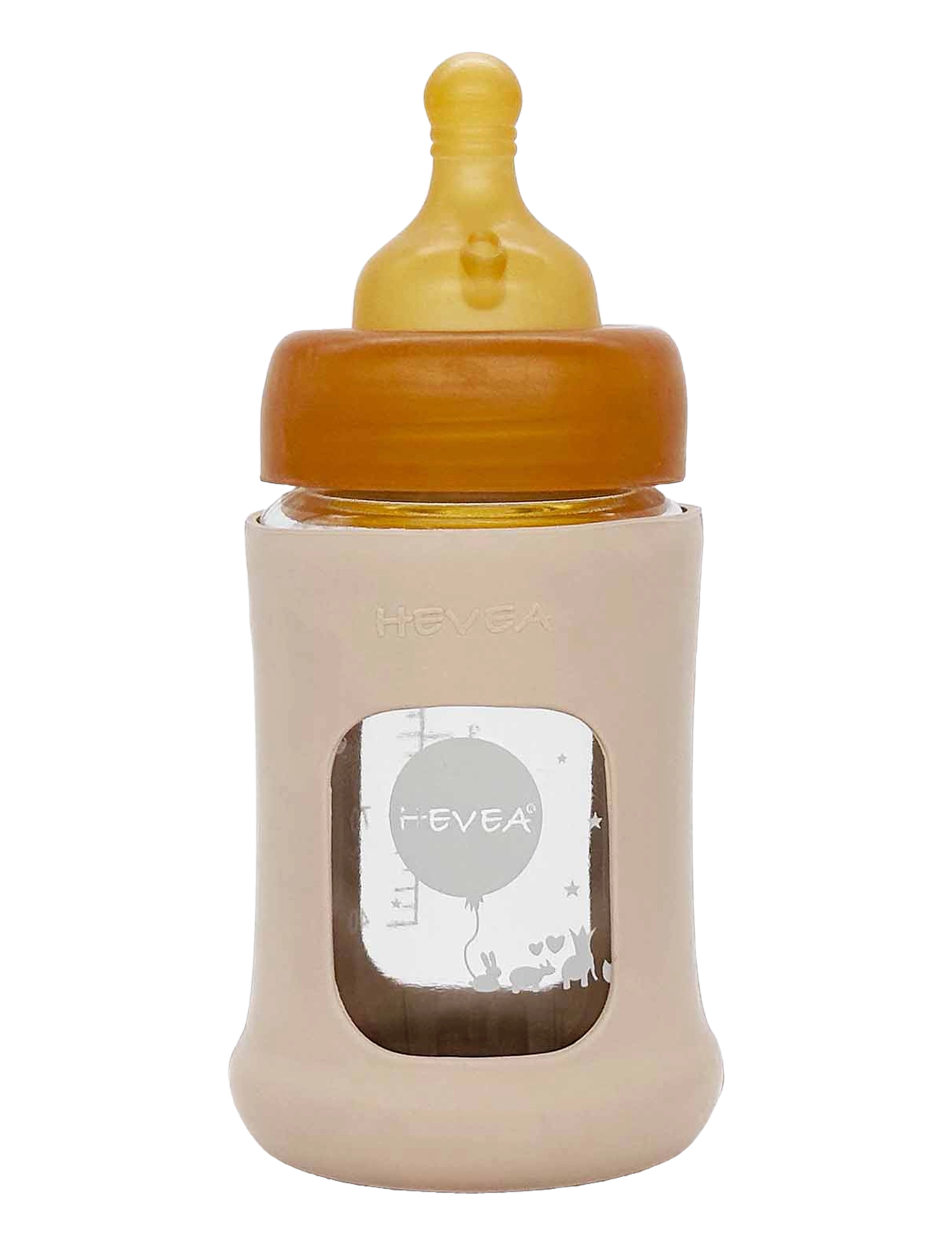 HEVEA Wide Neck Baby Glass Bottle with Sleeve 250ml/8.5oz Single-Pack - Babyprodukter - SAND / beige