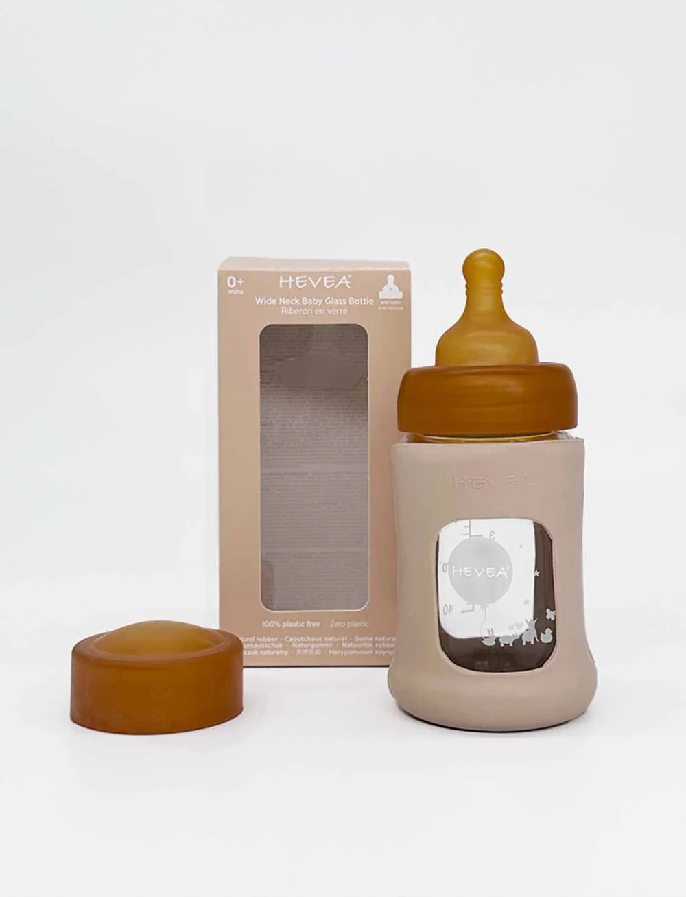 HEVEA - Wide Neck Baby Glass Bottle with Sleeve 150ml/5oz Single-Pack - babyflaschen - sand - 1