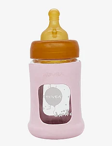 Wide Neck Baby Glass Bottle with Sleeve 150ml/5oz Single-Pack, HEVEA