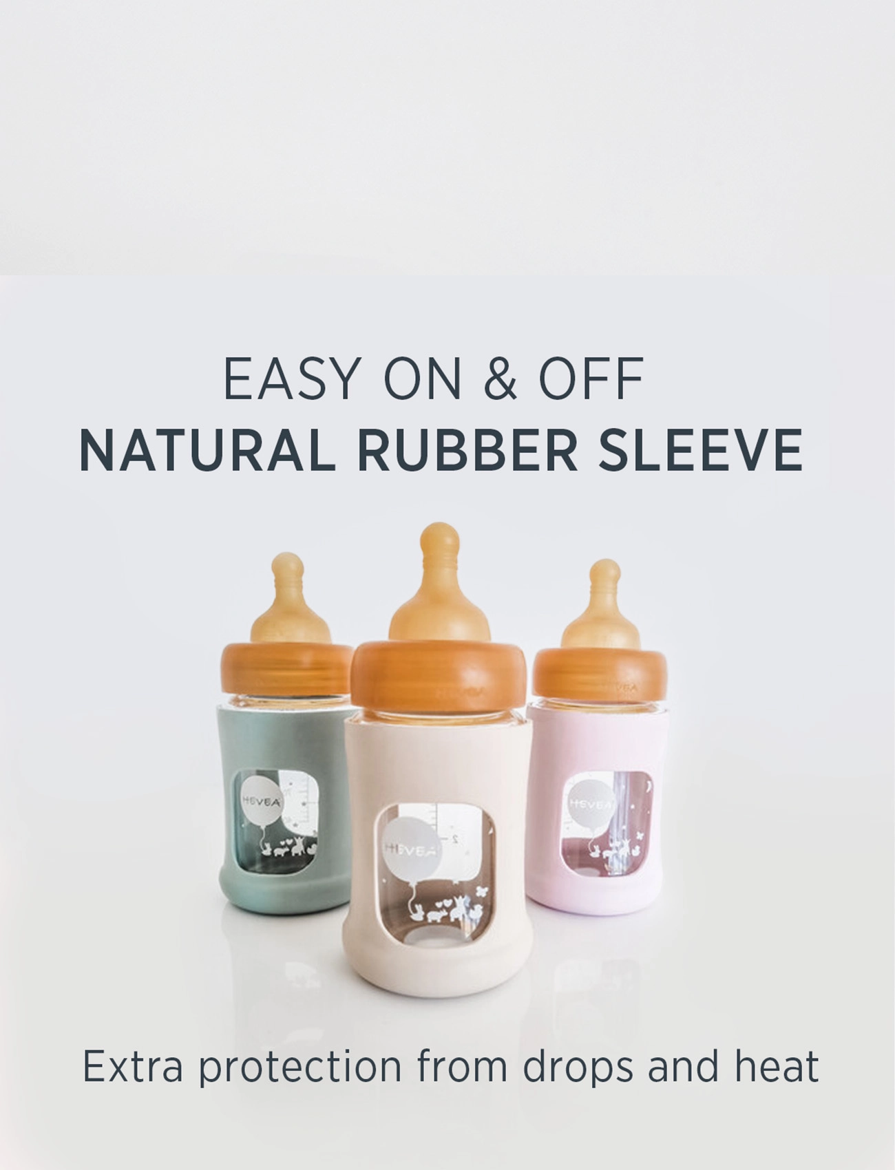 HEVEA - Wide Neck Baby Glass Bottle with Sleeve 150ml/5oz Single-Pack - sutteflasker - powder pink - 2