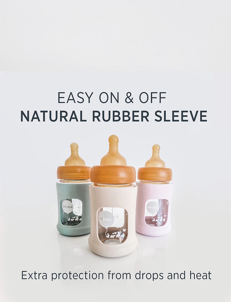 HEVEA - Wide Neck Baby Glass Bottle with Sleeve 150ml/5oz Single-Pack - sutteflasker - powder pink - 2