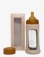 Wide Neck Baby Glass Bottle with Sleeve 250ml/8.5oz Single-Pack - SAND