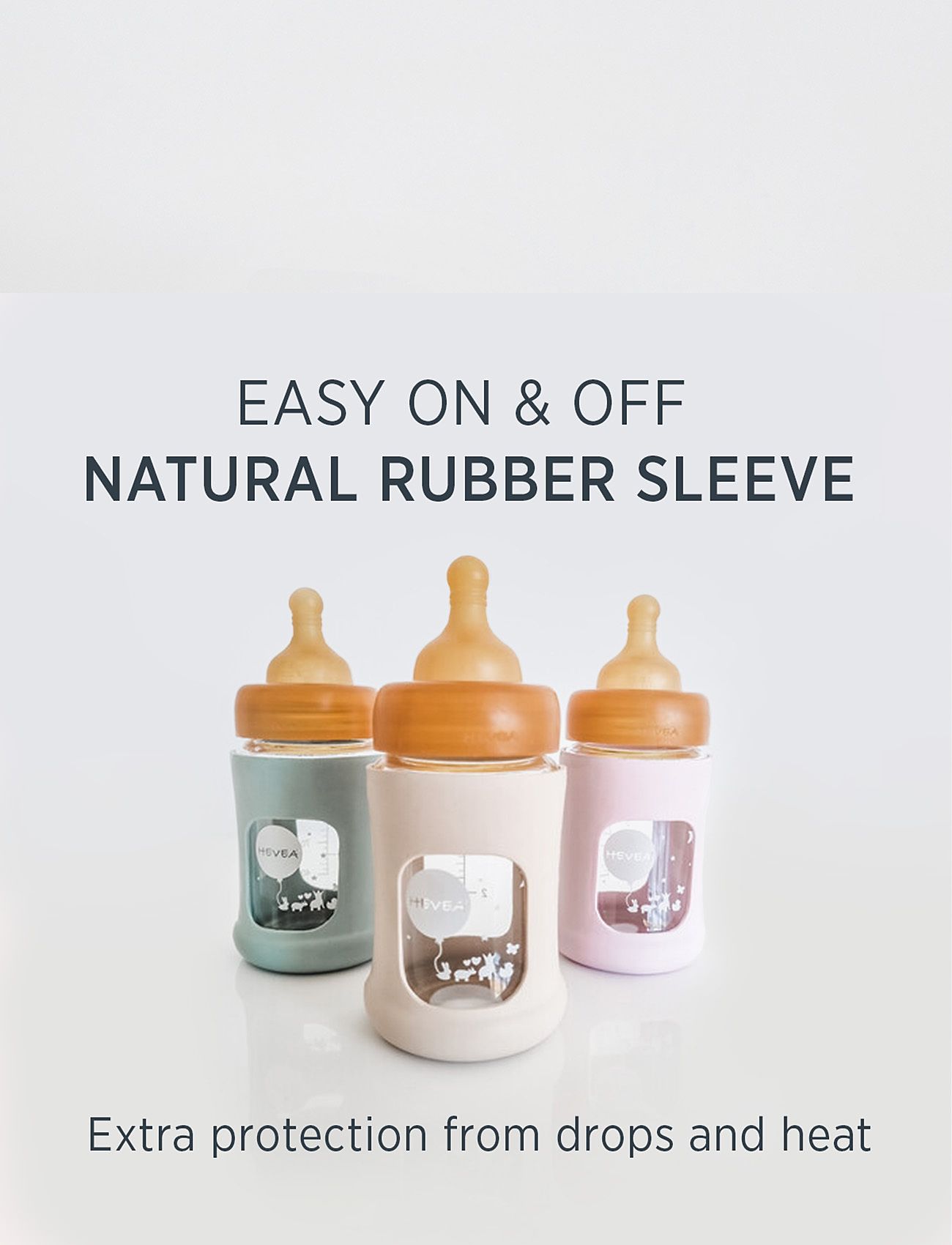 HEVEA - Wide Neck Baby Glass Bottle with Sleeve 250ml/8.5oz Single-Pack - sutteflasker - sand - 1