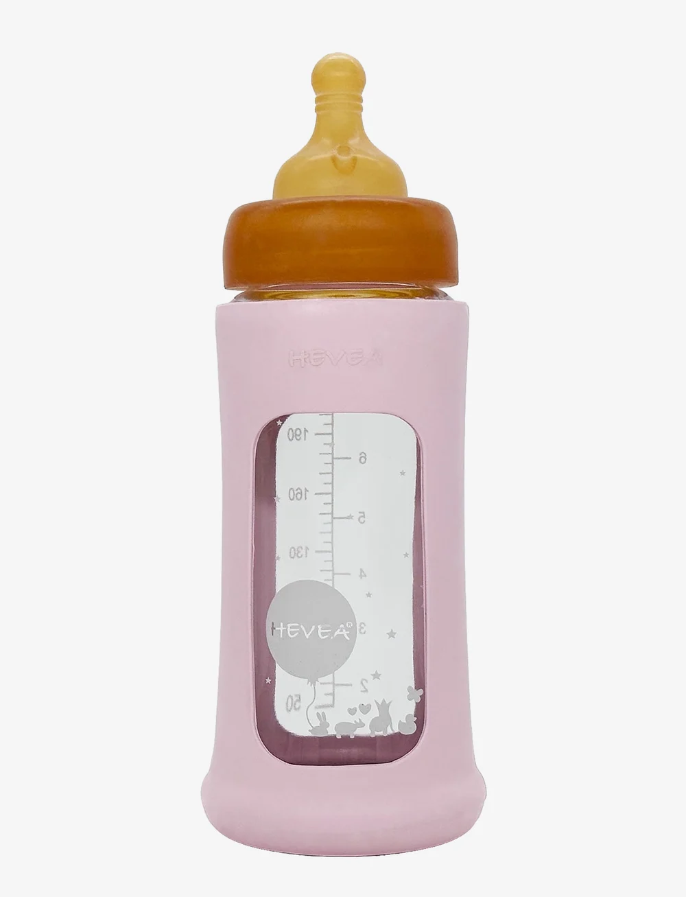 HEVEA - Wide Neck Baby Glass Bottle with Sleeve 250ml/8.5oz Single-Pack - baby bottles - powder pink - 0