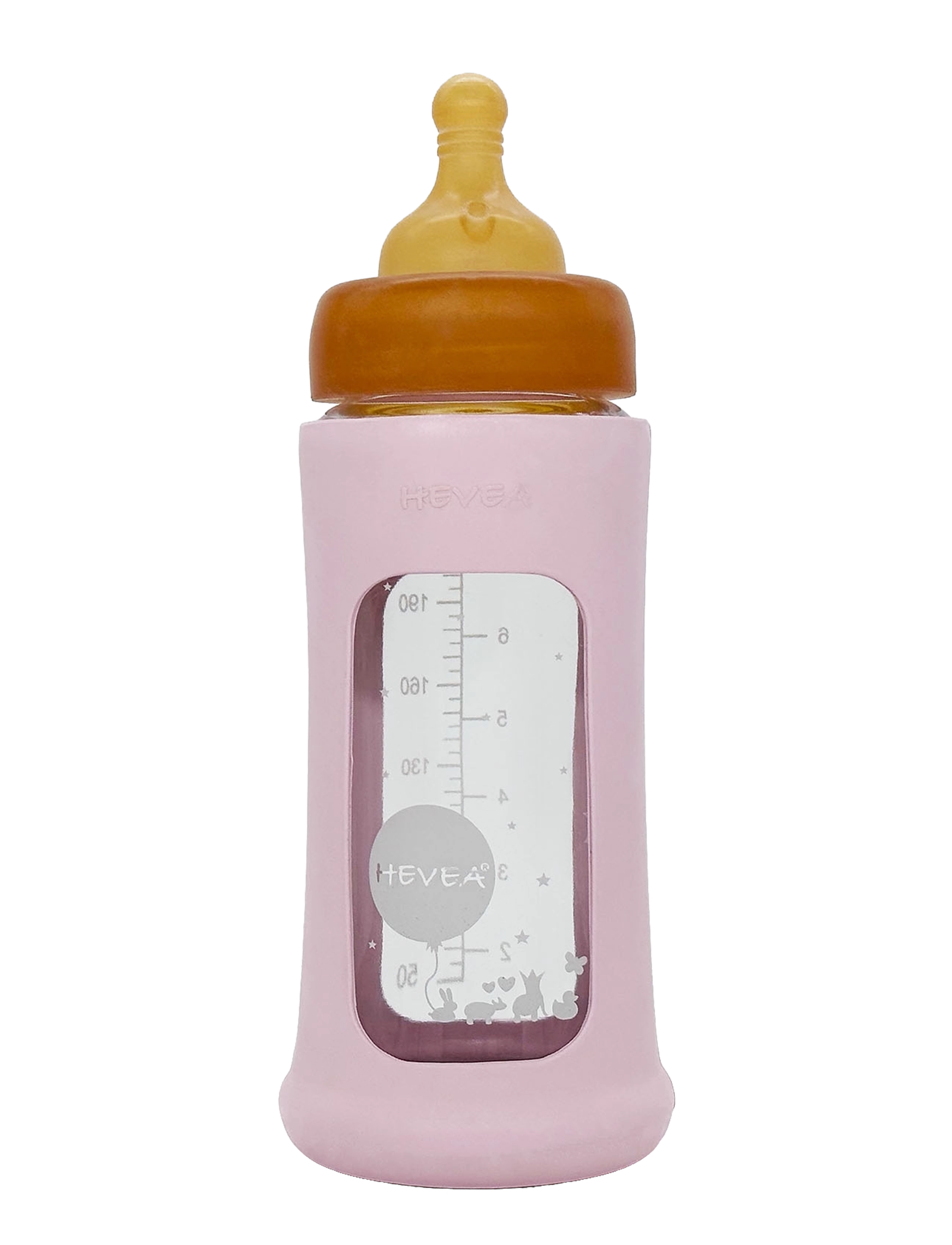 HEVEA Wide Neck Baby Glass Bottle with Sleeve 150ml/5oz Single-Pack - Herbst-Deals - POWDER PINK / pink/rose