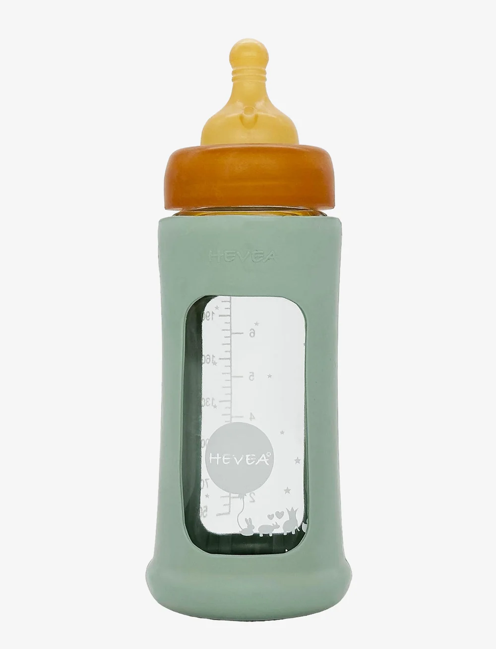 HEVEA - Wide Neck Baby Glass Bottle with Sleeve 250ml/8.5oz Single-Pack - babyflaschen - seafoam blue - 0