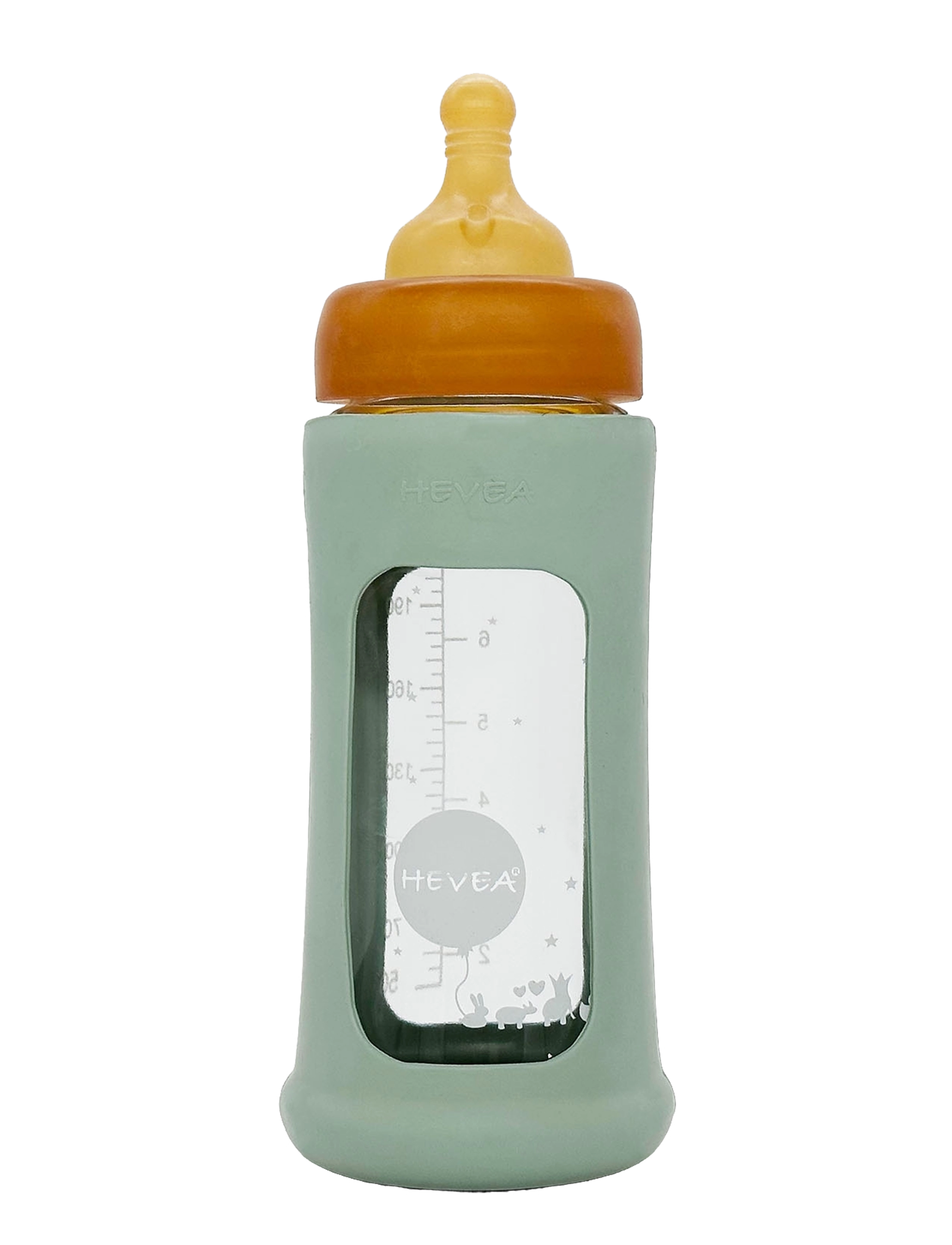 HEVEA Wide Neck Baby Glass Bottle with Sleeve 250ml/8.5oz Single-Pack - HEVEA - SEAFOAM BLUE / multi