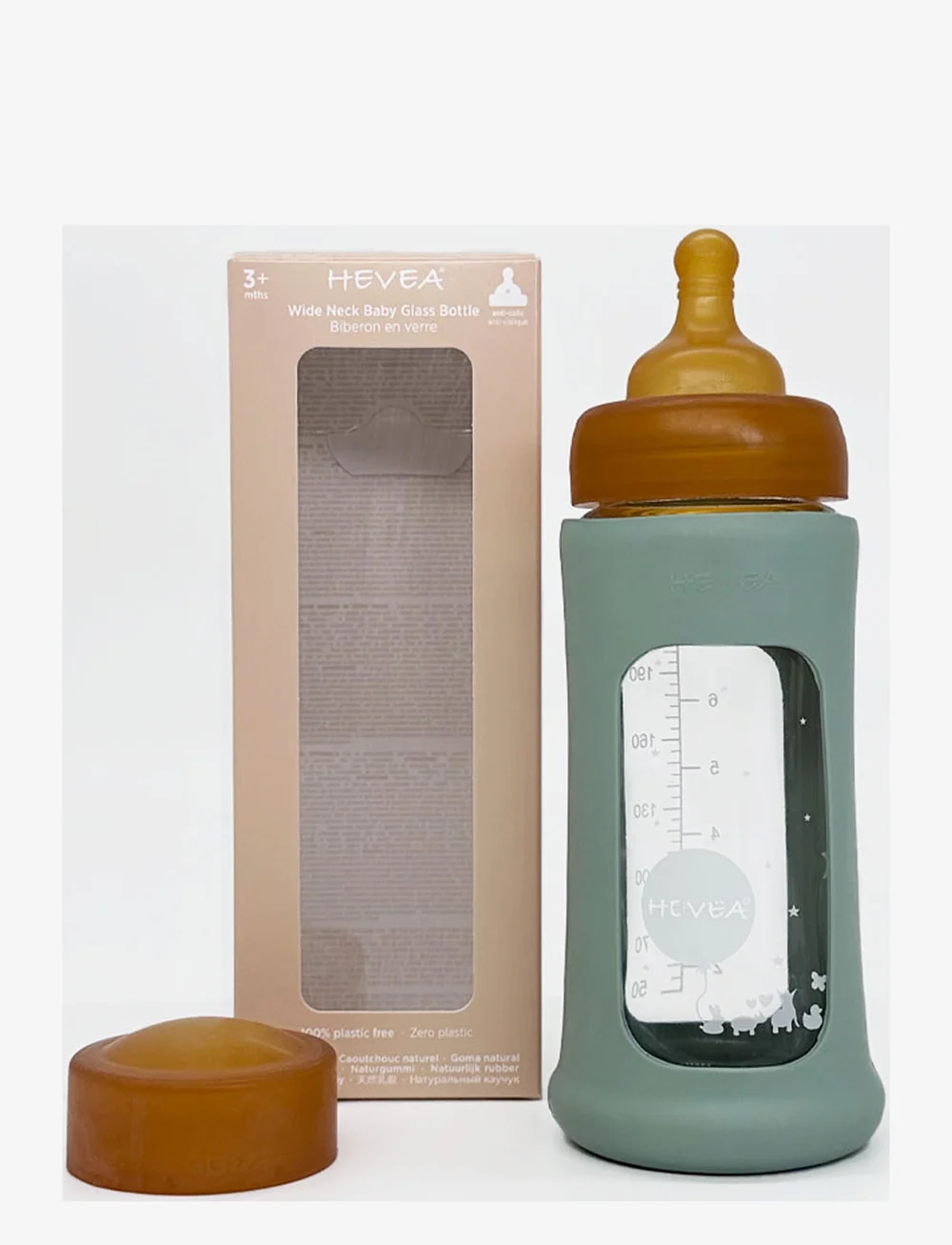 HEVEA - Wide Neck Baby Glass Bottle with Sleeve 250ml/8.5oz Single-Pack - babyflaschen - seafoam blue - 1