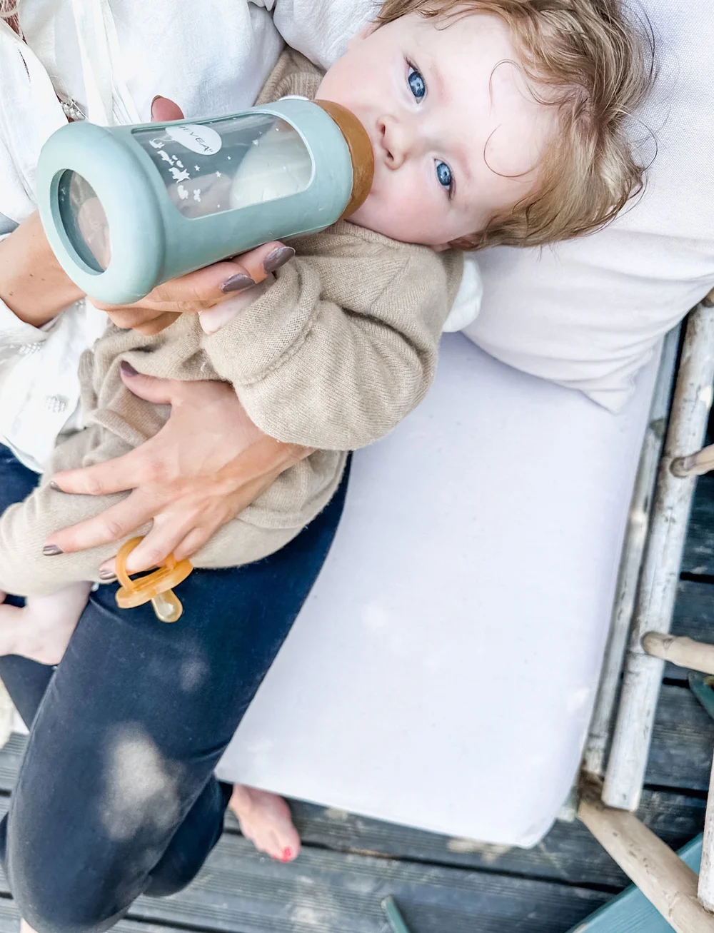 HEVEA - Wide Neck Baby Glass Bottle with Sleeve 250ml/8.5oz Single-Pack - babyflaschen - seafoam blue - 2