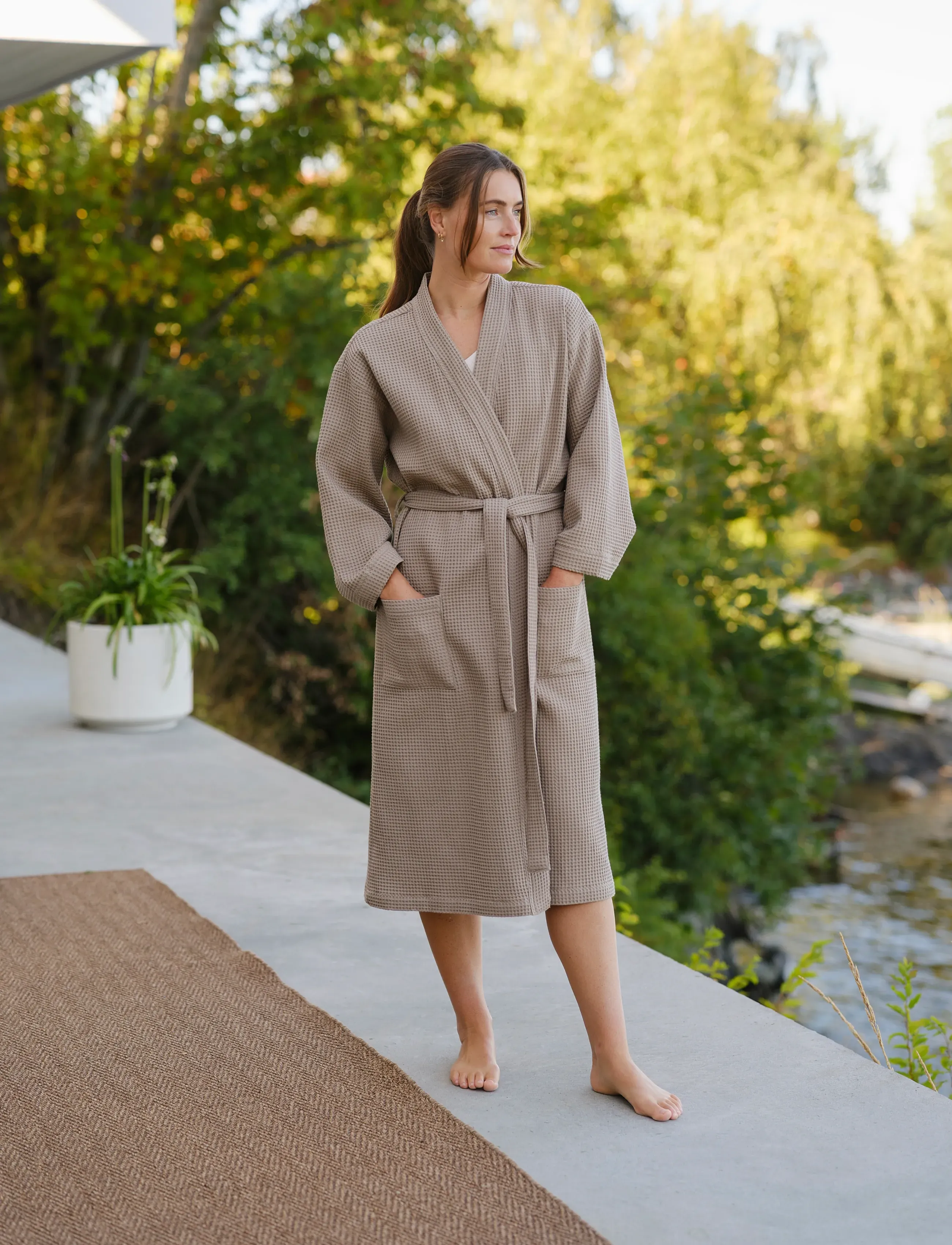 Høie of Scandinavia Vega Waffle Bath Robe, L/XL, Bathroom Textiles, Beige - Robes, Frauen