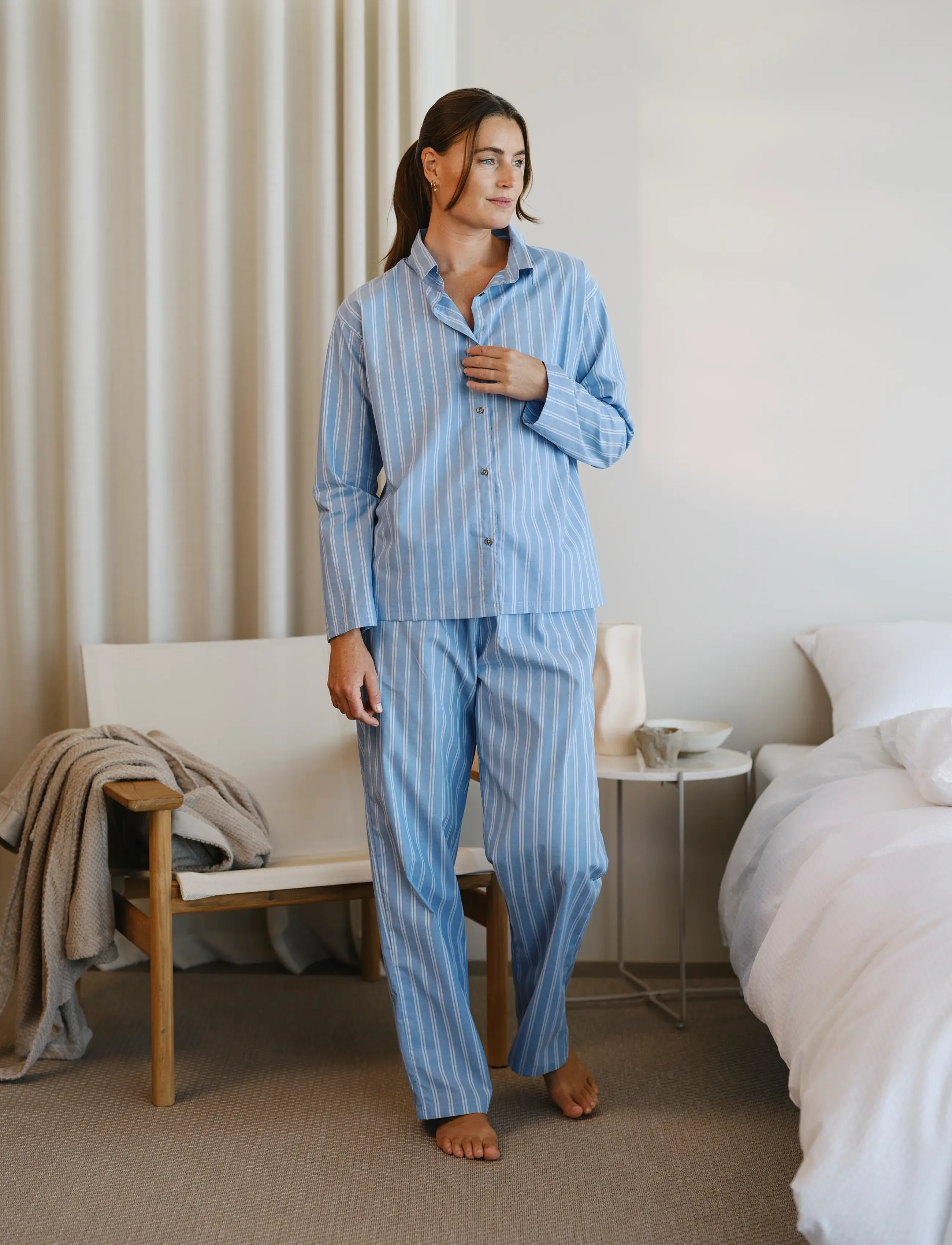 Høie of Scandinavia Sana Pyjamas, Stribet Pyjamas, Blå, Str: L