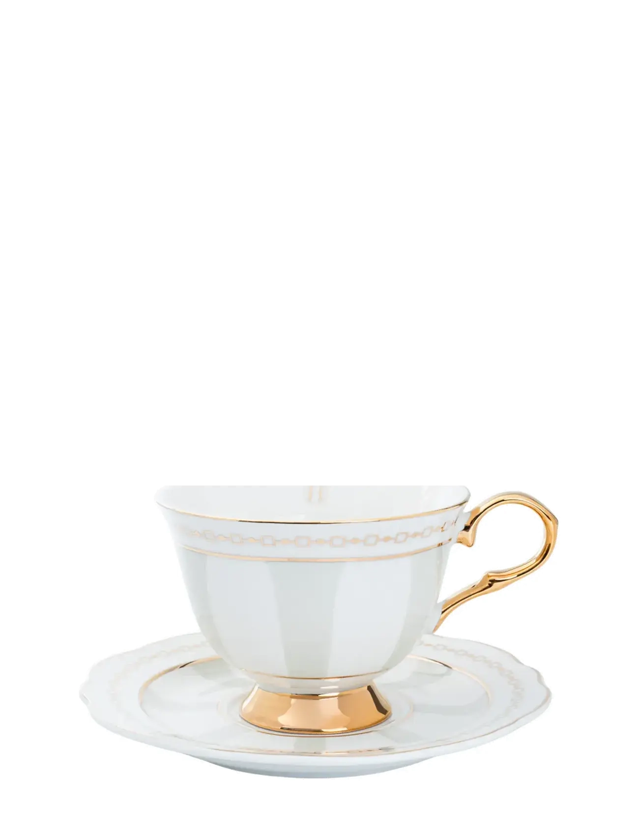 Hilke Collection Cup With Saucer - Strisce Tortora, 22 CL, White, Kopper & Krus > Tekopper, Unisex