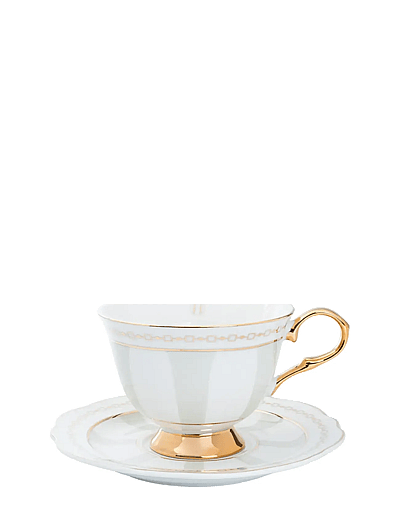 Hilke Collection Cup with saucer - Strisce Tortora - Tassid ja kruusid - GREIGE / white