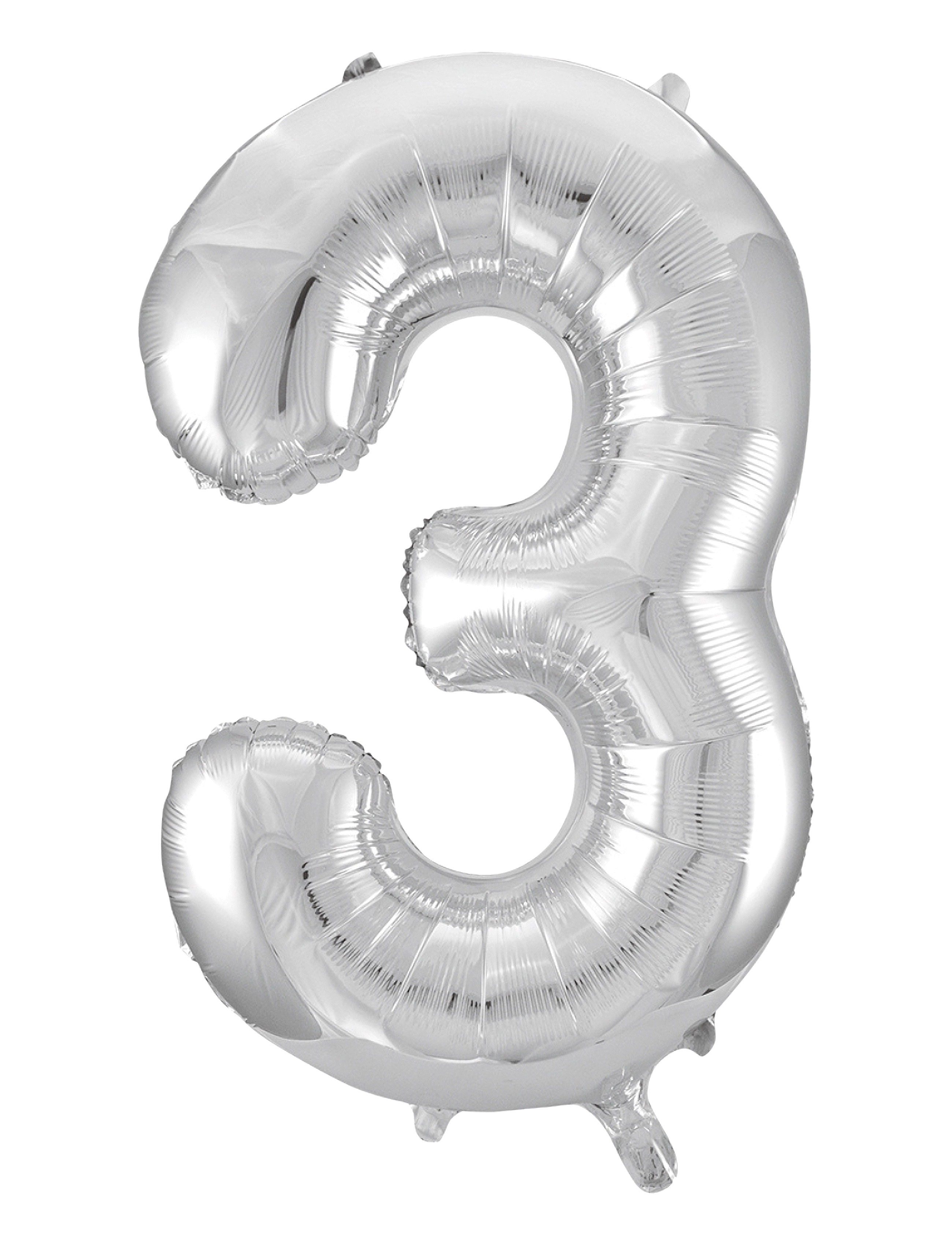Joker Foil Balloon Number 3 Silver 86 Cm, cm, Kids Decor, Silber - Party Supplies, Kinder