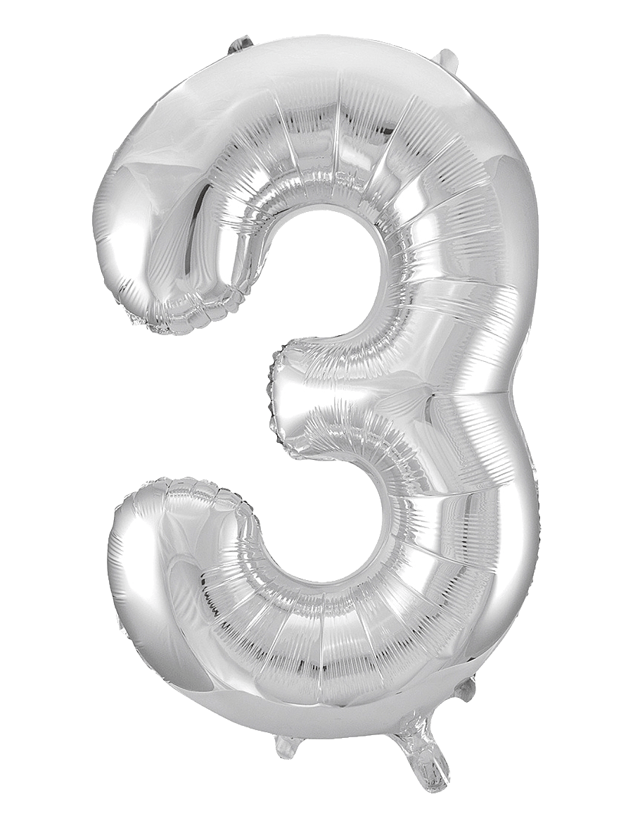 Joker - FOIL BALLOON NUMBER 3 SILVER 86 CM - kinderparty - silver - 0
