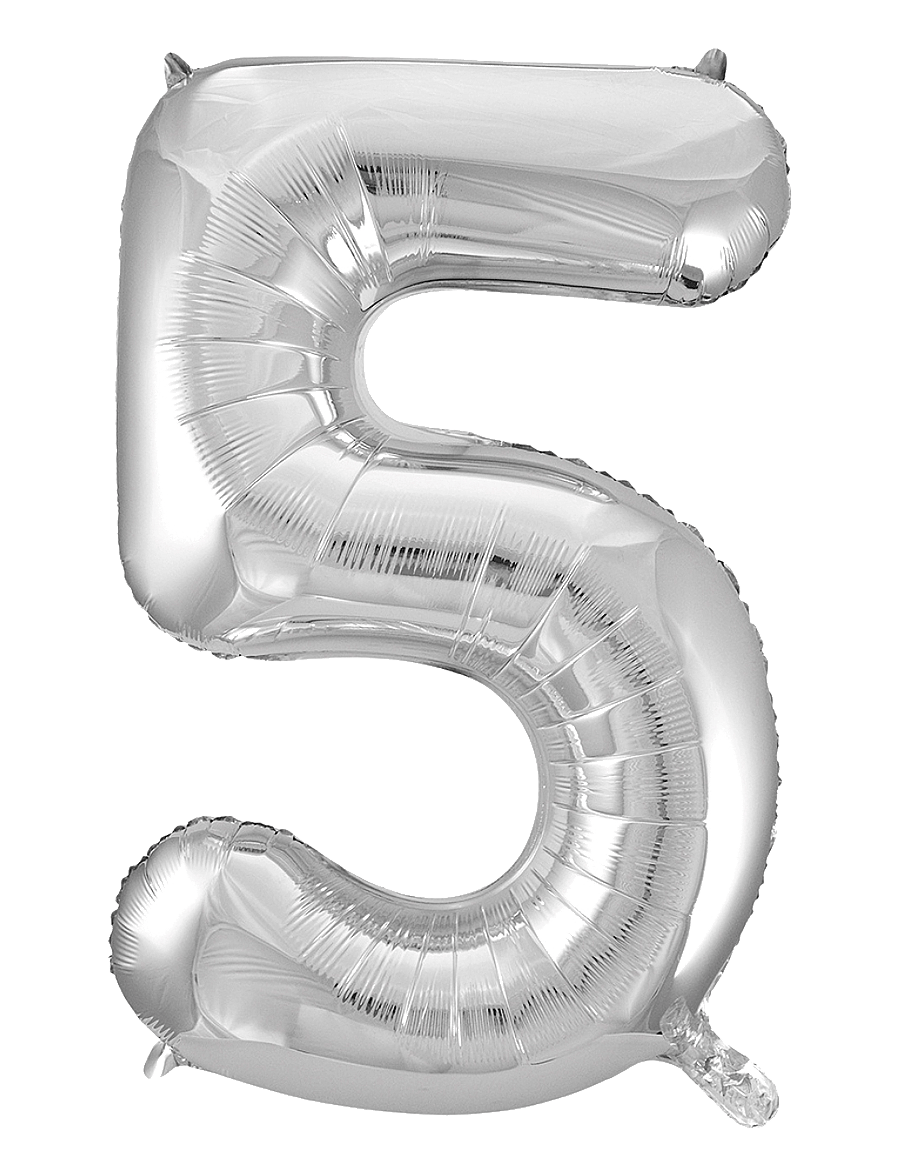 Joker - FOIL BALLOON NUMBER 5 SILVER 86 CM - lapse sünnipäev - silver - 0